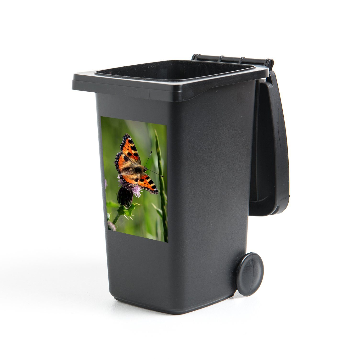 MuchoWow Wandsticker Schmetterling - Blumen - Orange (1 St), Mülleimer-aufkleber, Mülltonne, Sticker, Container, Abfalbehälter