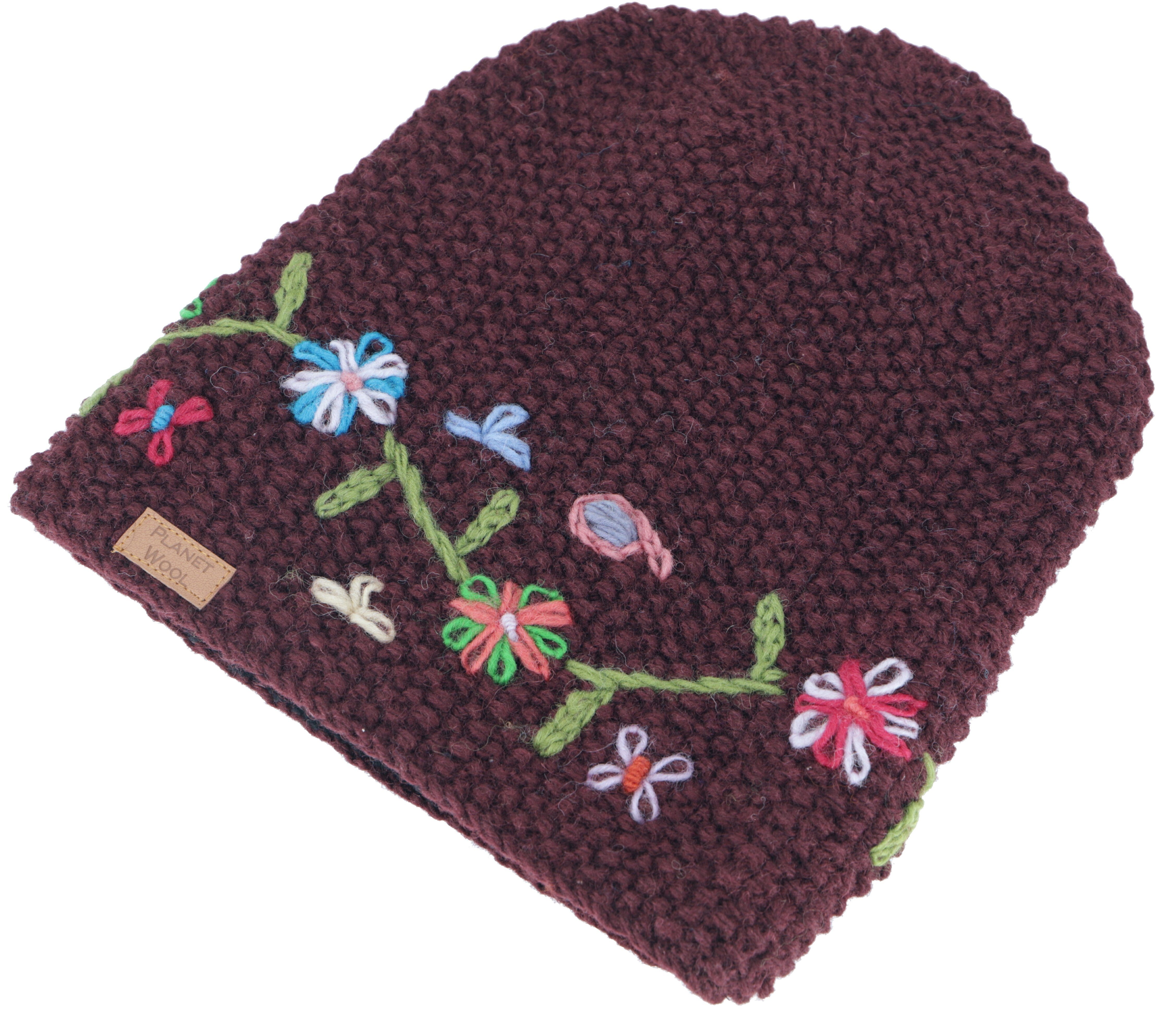 Guru-Shop Strickmütze Beanie Mütze, bestickte Strickmütze,..