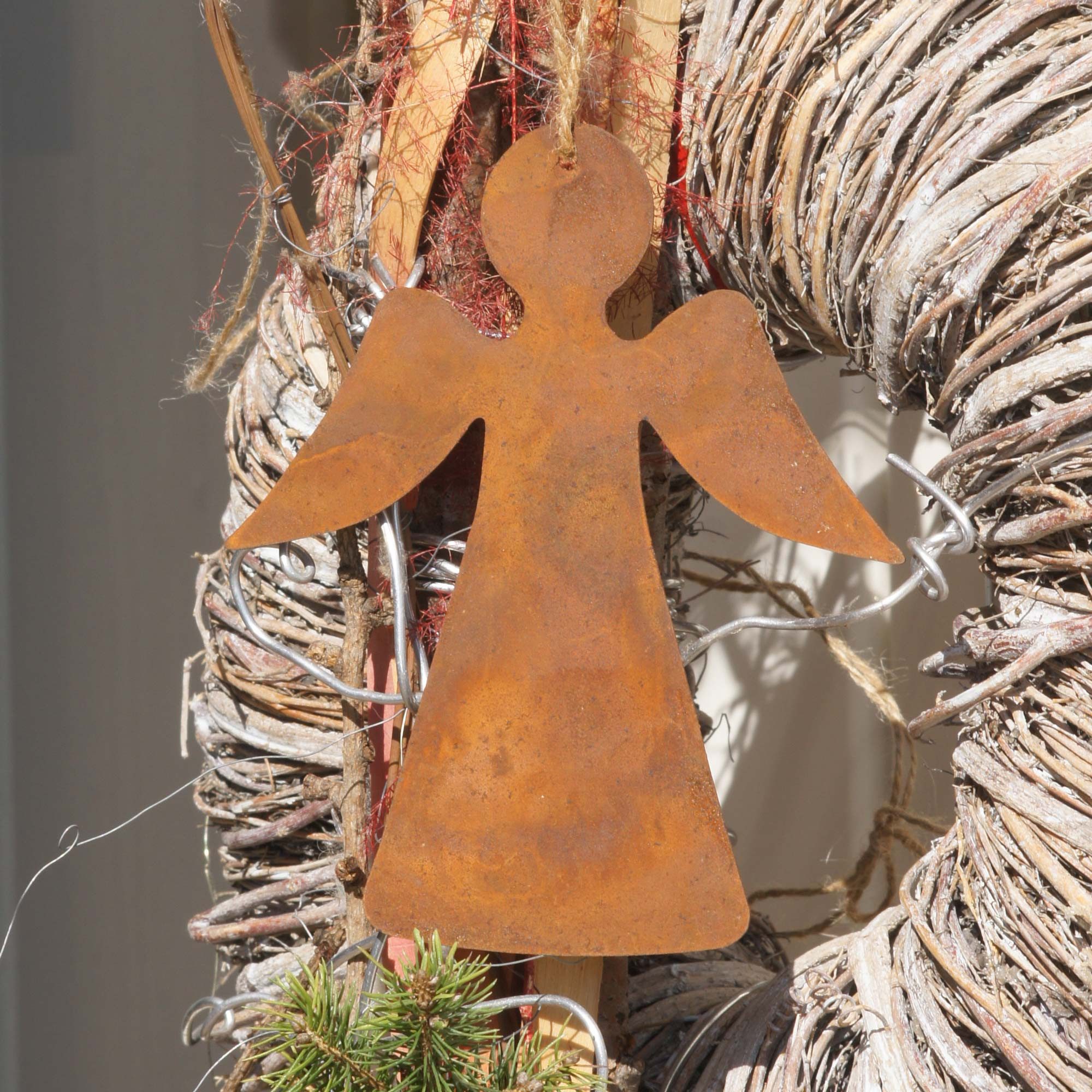 UNUS GARDEN Dekofigur Deko Aufhänger Engel aus Metall Rostoptik mit Jutekor günstig online kaufen