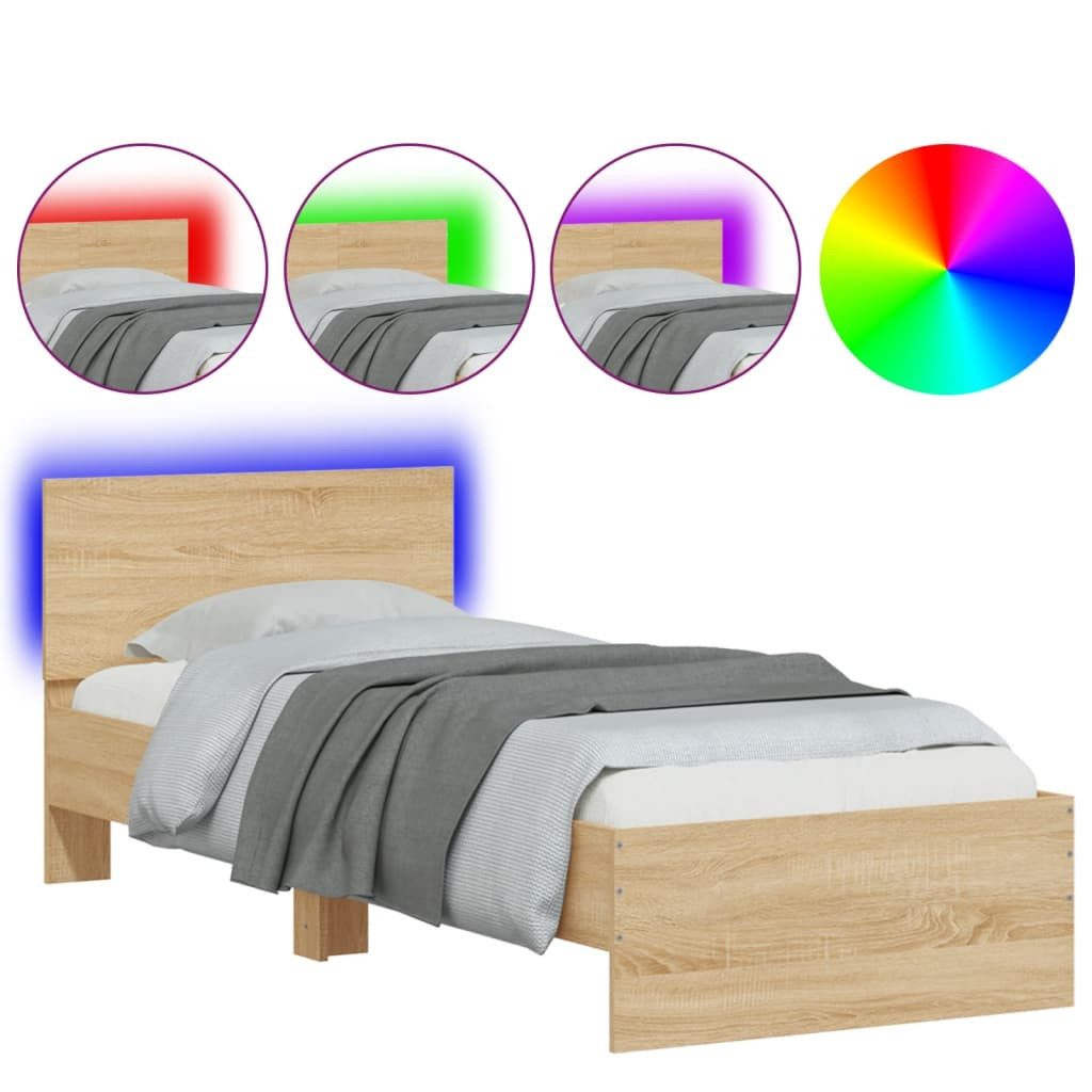 vidaXL Bett Bettgestell mit Kopfteil und LED-Leuchten Sonoma-Eiche 75x190cm