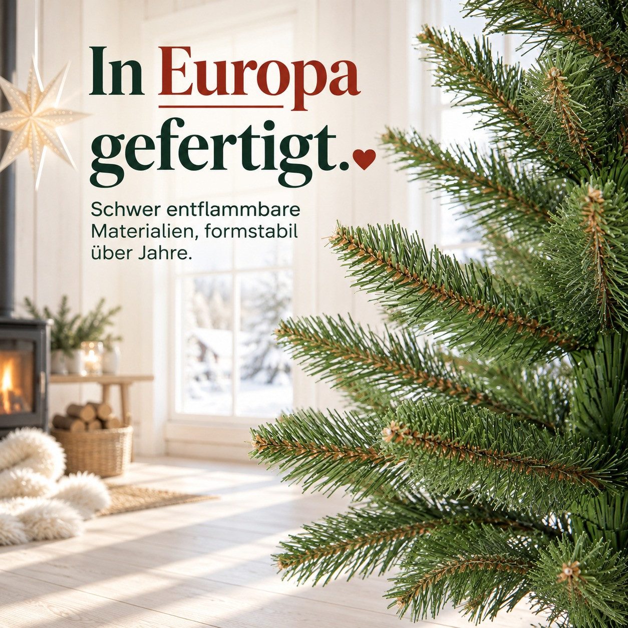Onbest Künstlicher Weihnachtsbaum Premium wie echt 180cm, 220cm, mit Holzständer, Naturgetreu und Dicht, Nordmann-Tannenbaum, schwer entflammbar – Bild 4 von 5