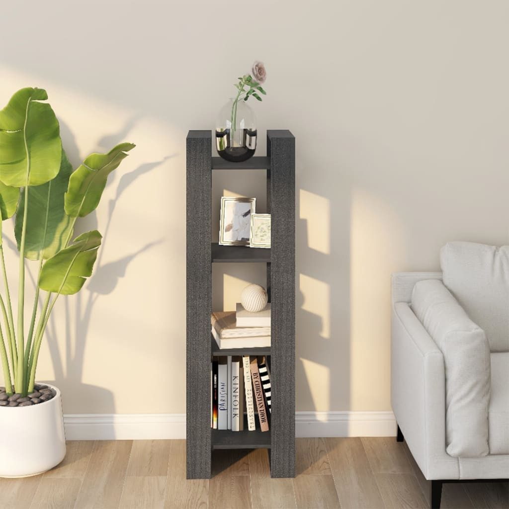 furnicato Bücherregal Vielseitiger Bücherschrank aus Massivholz Grau 41x35x125 cm, 1-tlg.