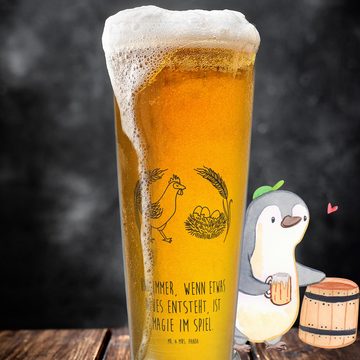 Mr. & Mrs. Panda Bierglas Huhn Stolz - Transparent - Geschenk, Landwirtin, Vatertag, Bauernhof, Premium Glas, Präzise Gravur