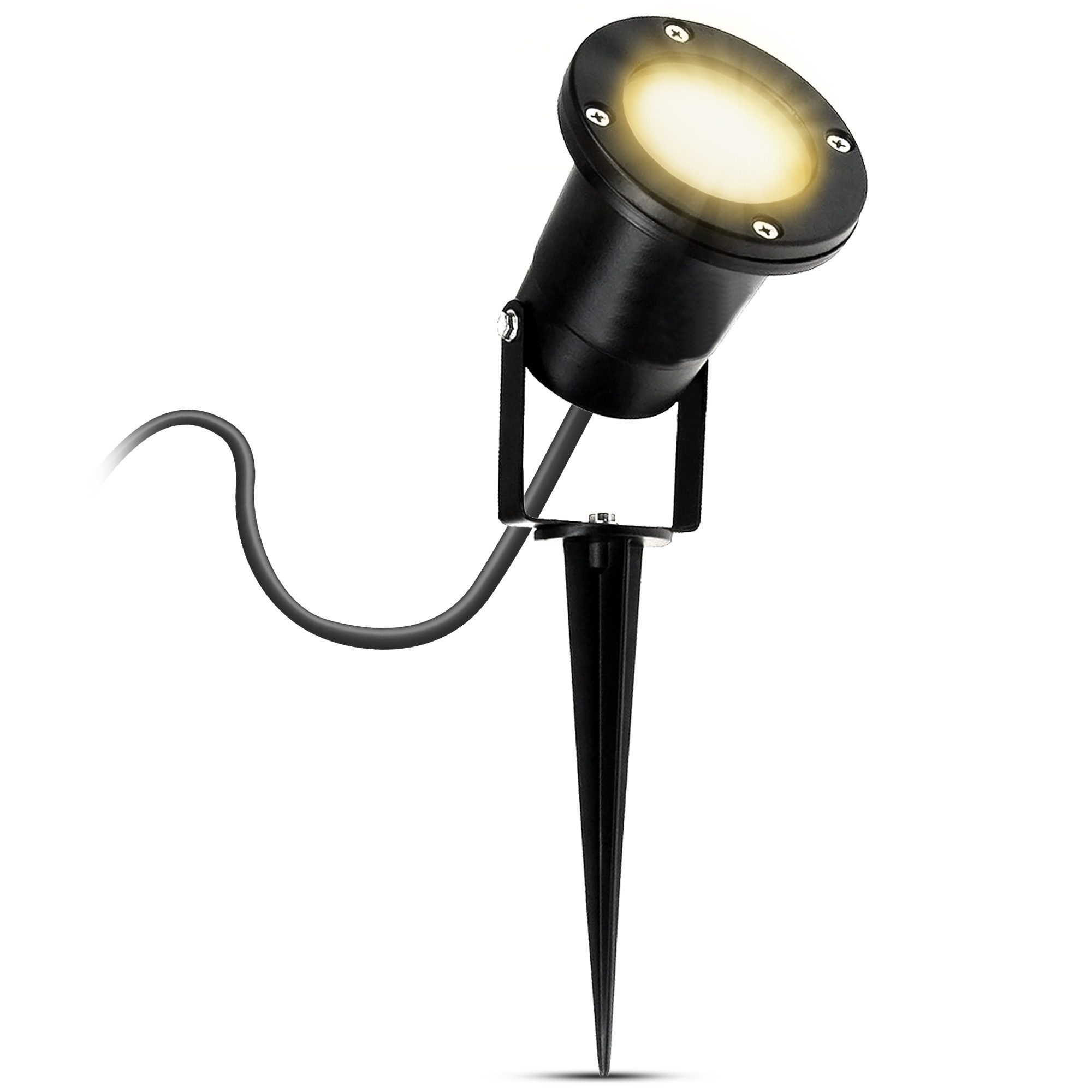 SSC-LUXon LED Gartenstrahler LED Gartenstrahler KARI Erdspiess & Kabel schwarz 3W warmweiss GU10, Warmweiß bis Tageslicht