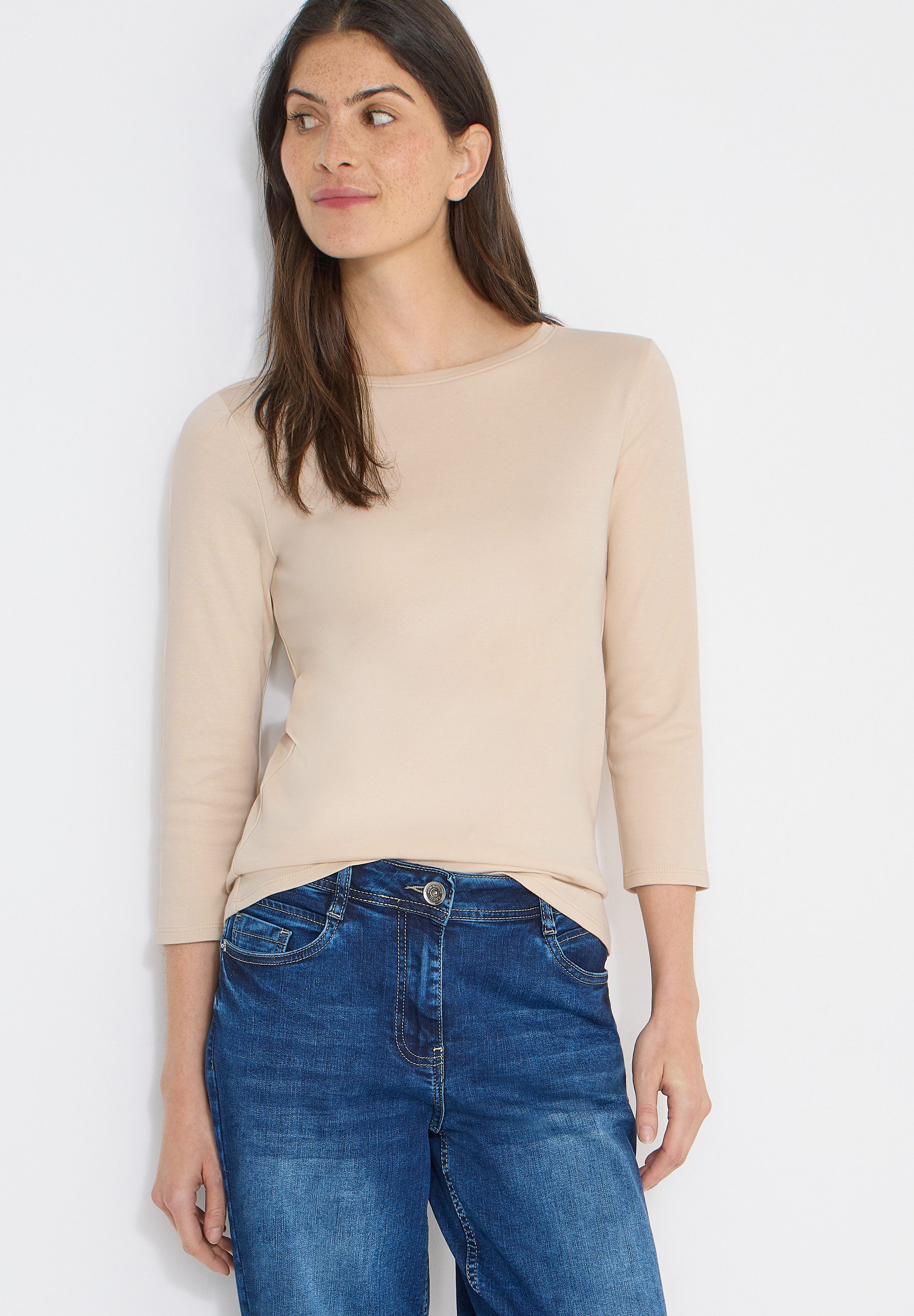 CECIL 3/4-Arm-Shirt Basic Boatneck mit U-Boot-Ausschnitt, unifarben günstig online kaufen