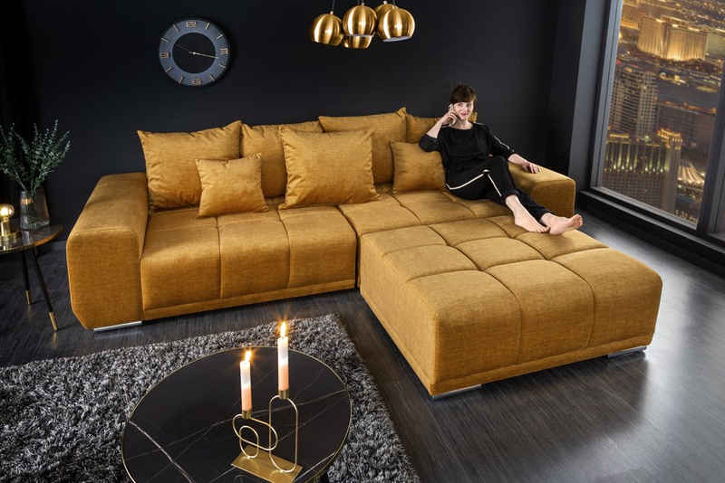 riess-ambiente Big-Sofa ELEGANCIA 285cm senfgelb, Einzelartikel 1 Teile, XXL Couch · Samt · mit Federkern · inkl. Kissen · Design