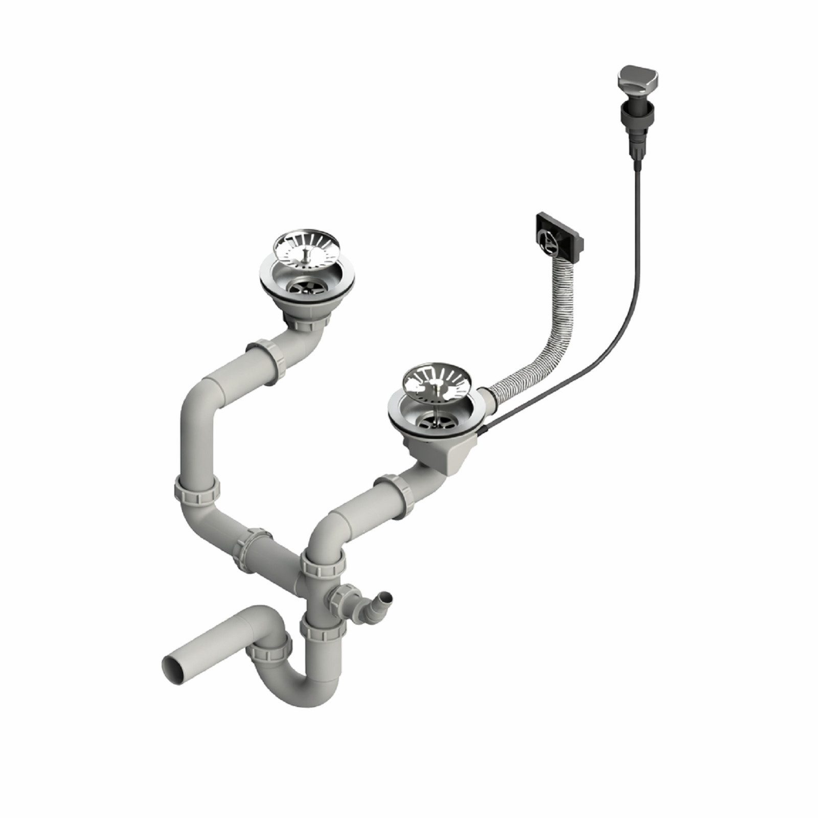 QLS Siphon Doppelbecken Automatisch, 3 1/2 Zoll Ablauf für Edelstahl & PVC