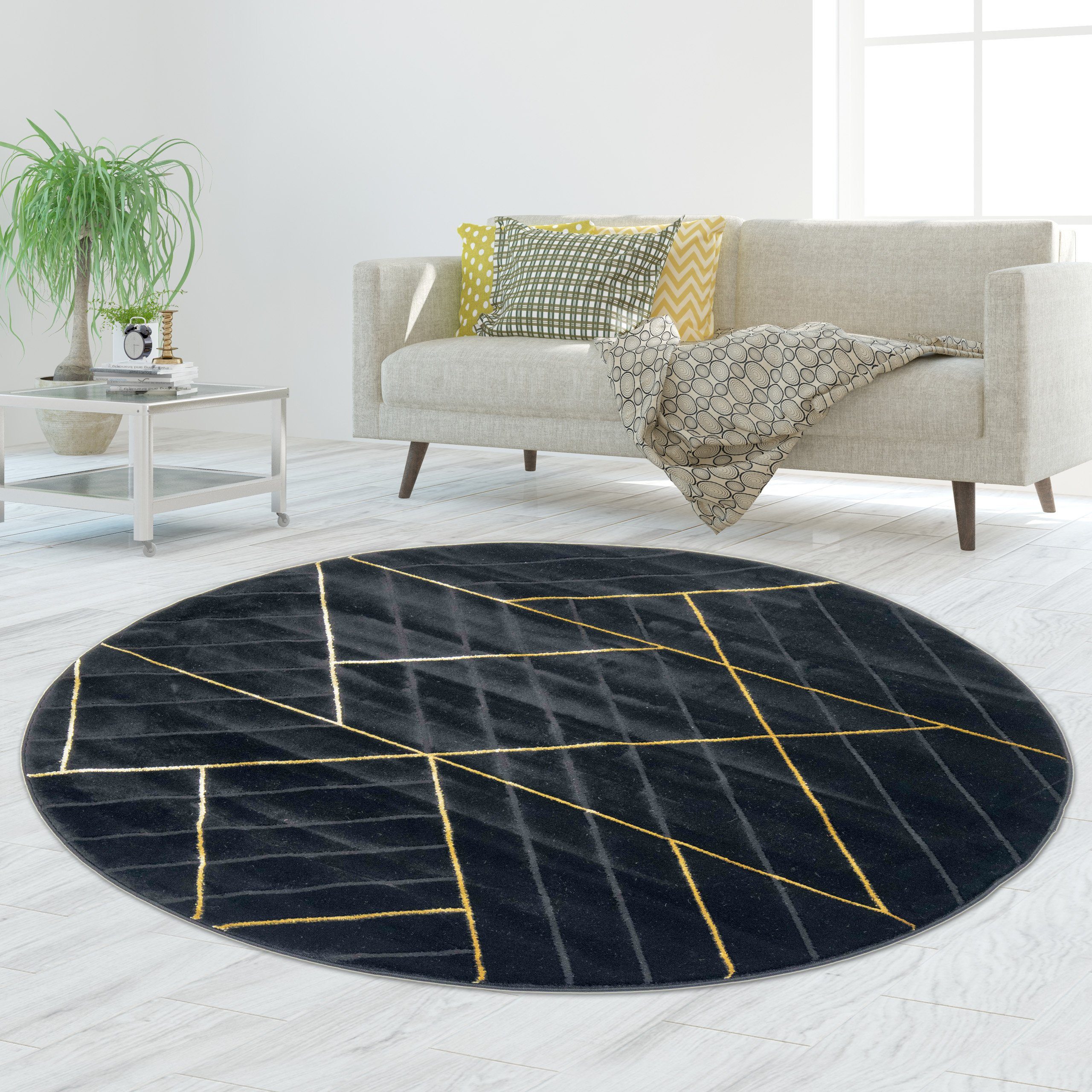 TeppichHome24 Teppich Teppich modern geometrisches Muster in schwarz gold, günstig online kaufen