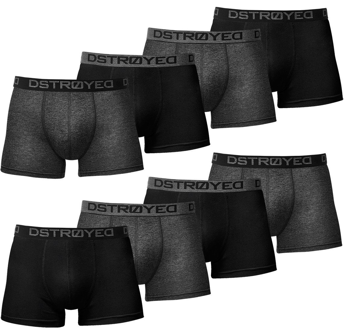 DSTROYED Boxershorts Herren Männer Unterhosen Baumwolle Premium Qualität perfekte Passform (Vorteilspack, 8er, 8er Pack) 316e-schwarz/anthrazit
