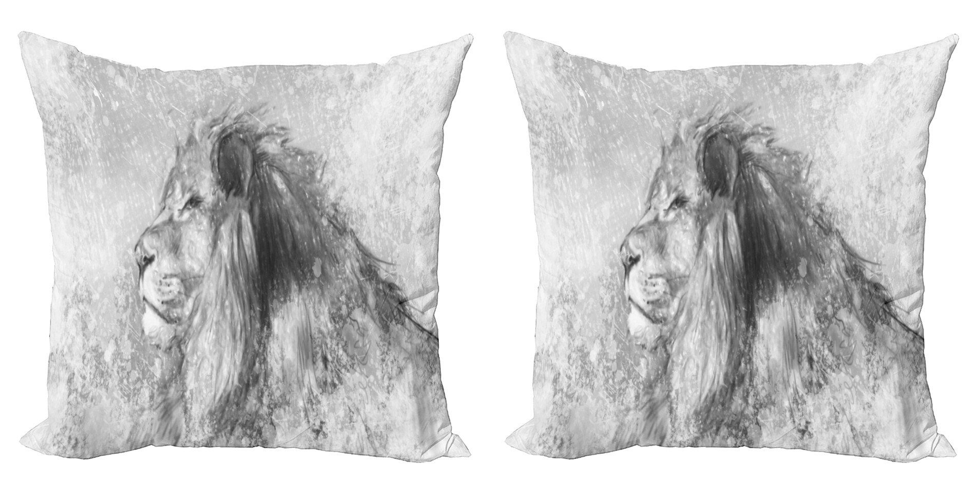 Kissenbezüge Modern Accent Doppelseitiger Digitaldruck, Abakuhaus (2 Stück), Blassgrau Sketch Safari Lion | Kissenbezüge