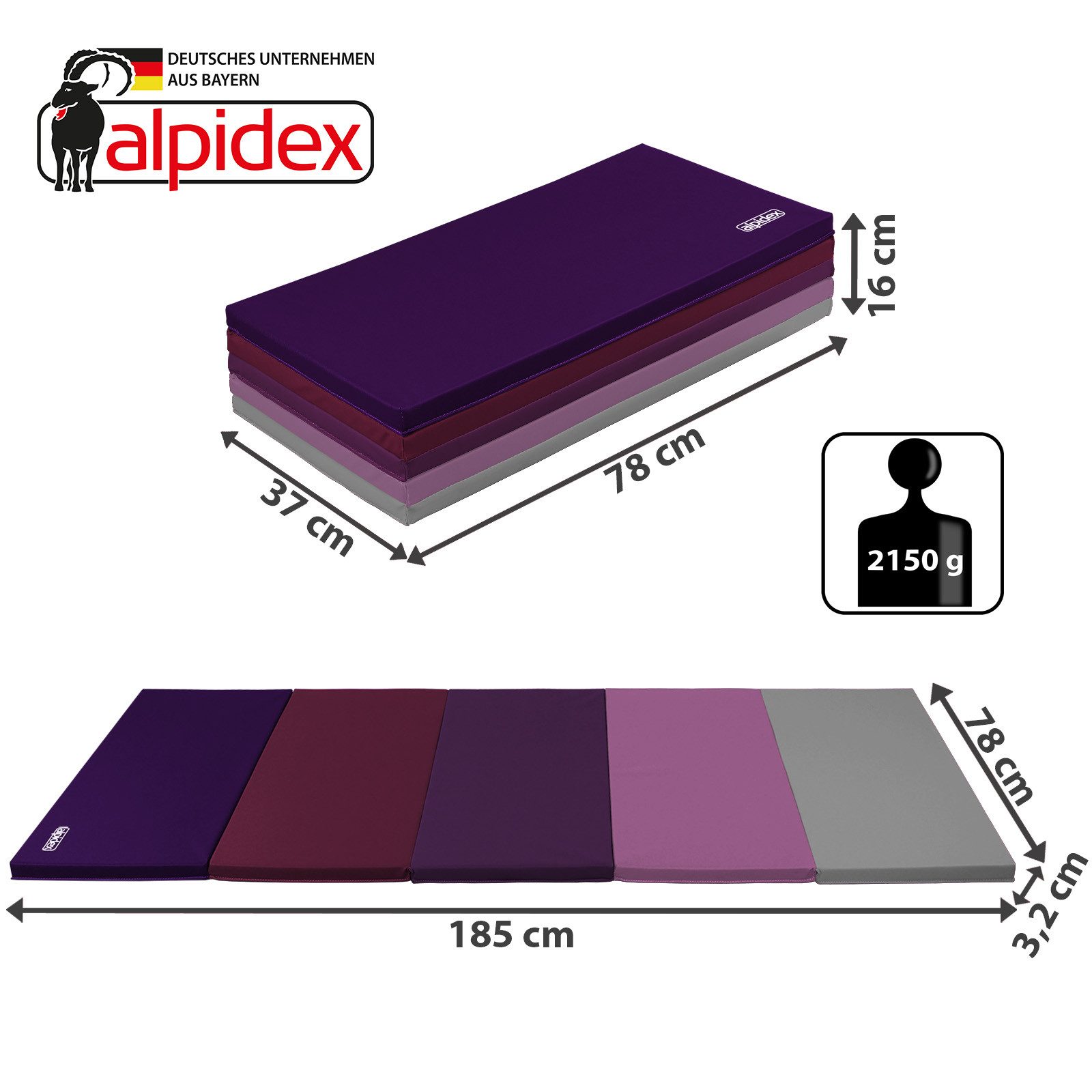 ALPIDEX Turnmatte ALPIDEX klappbare Turnmatte 185 x 78 x 3,2 cm RG 18 – Bild 3 von 5