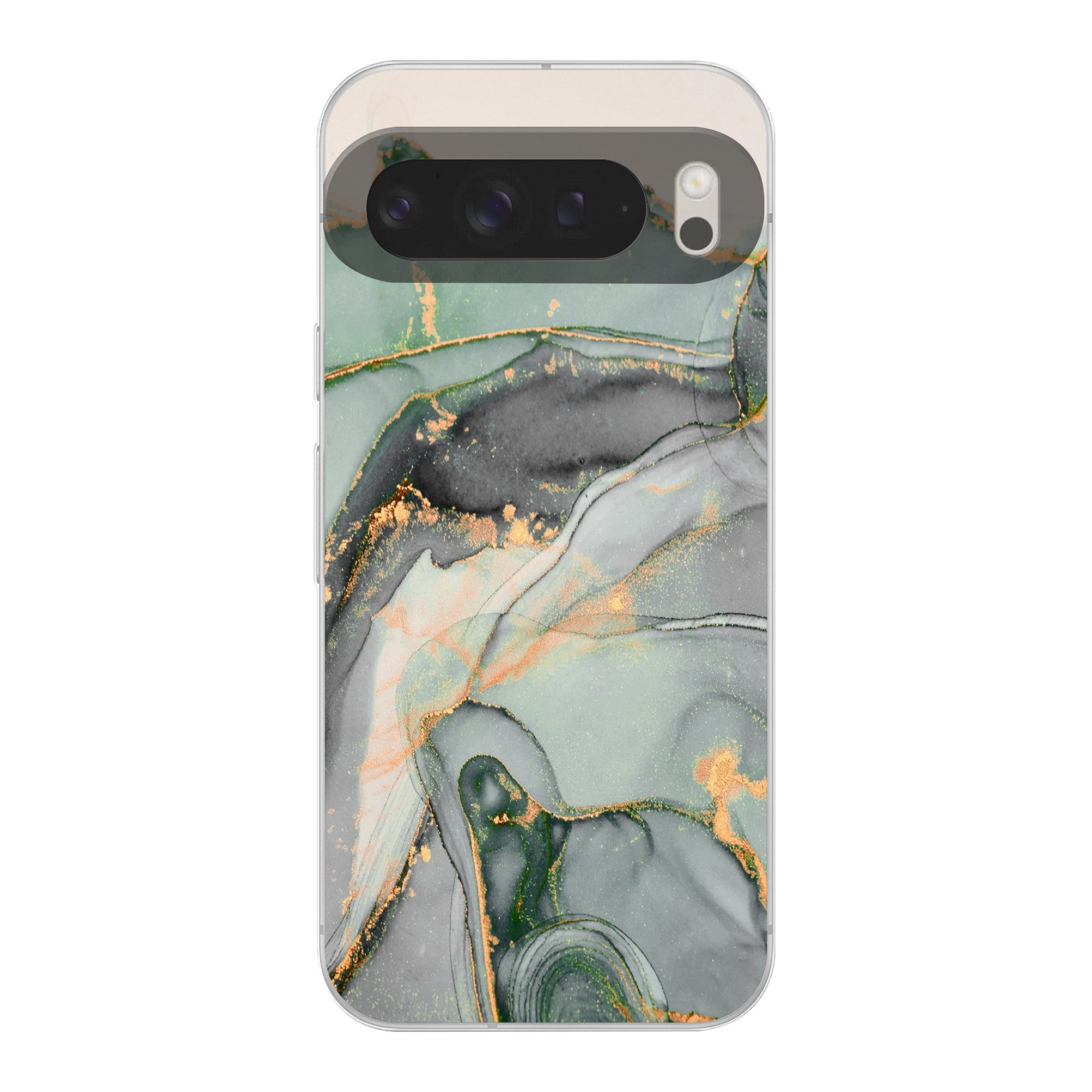 MuchoWow Handyhülle für Google Pixel 9 Pro XL Gold - Marmor - Grün - Luxus - Glitzer - Mar, Handy Case, Silikon, Bumper Case Dünn