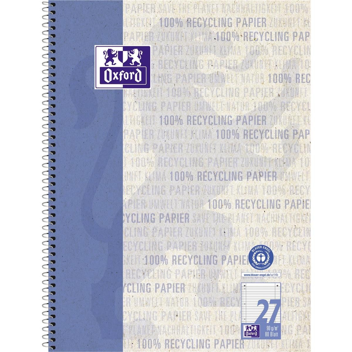 OXFORD Notizblock Oxford Collegeblock "Recycling", DIN A4+, 80 Blatt, liniert