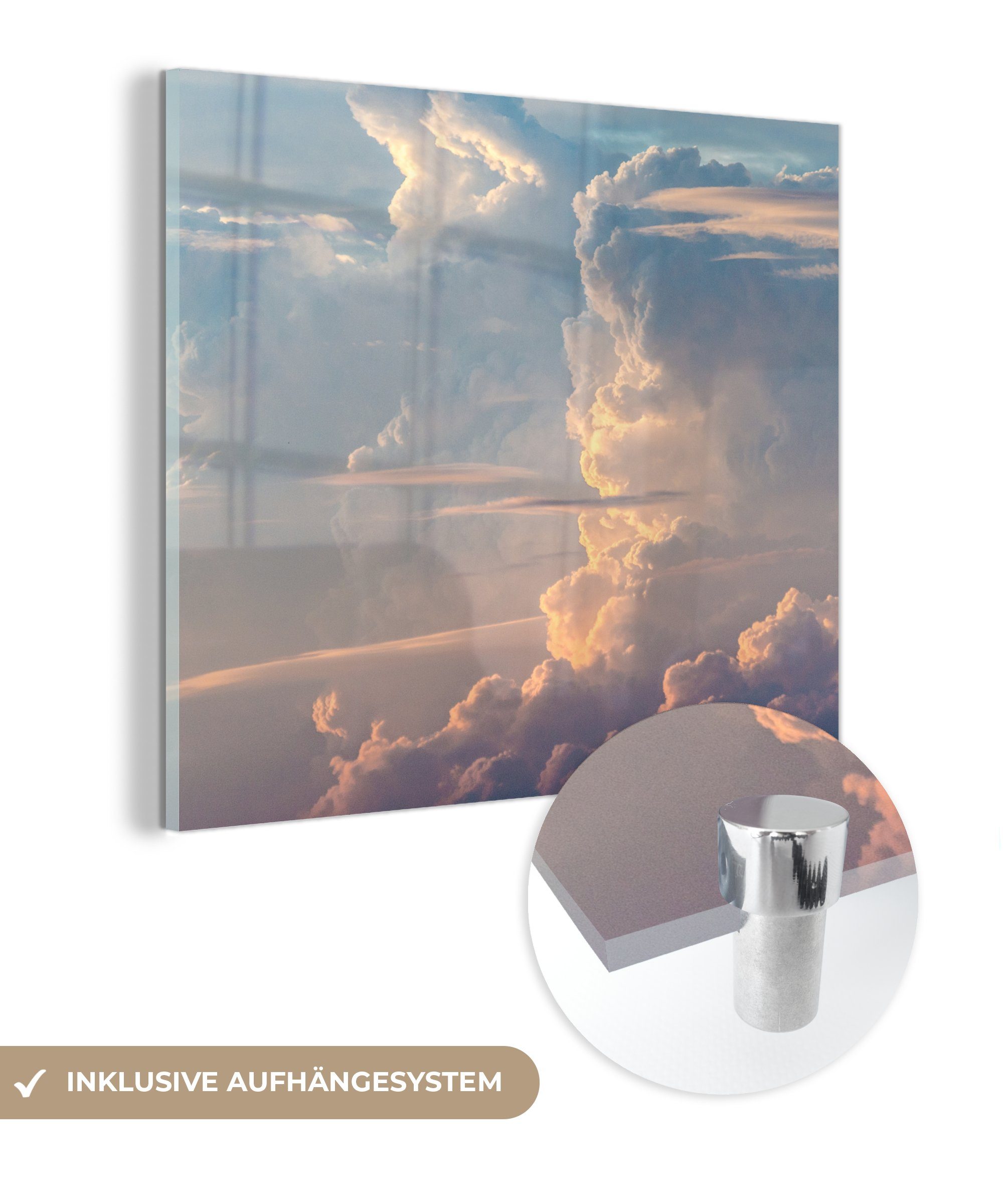 Bilder Glas Wandbild Acrylglasbild - Glas - für bunte Glasbilder auf (1 Sonne Die auf - MuchoWow Foto St), Wanddekoration Wolken, sorgt