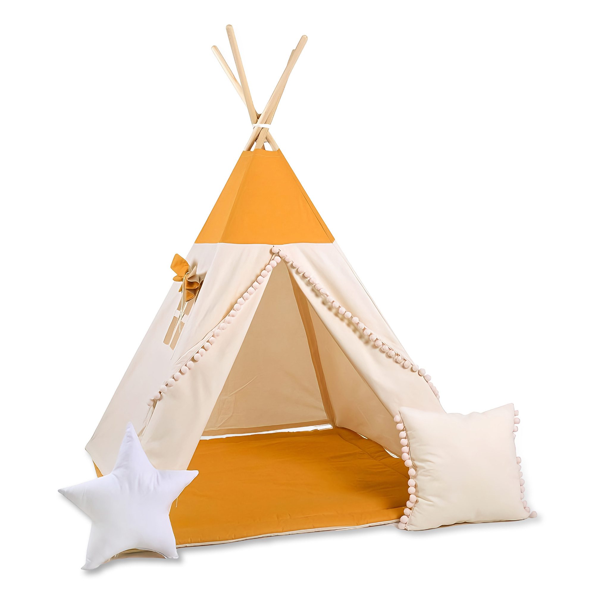 Rainbow Kids Tipi-Zelt Kinderzelt Spielzelt Teepee mit Fenster, Personen: 2 (mit kleinem Zubehör, 4 tlg., mit 2 Kissen und Matte), Made in Europe