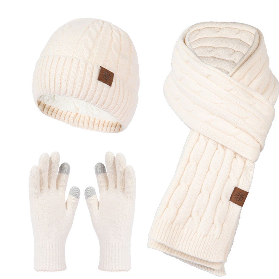 FIDDY Strickmütze Mütze, Schal und Handschuhe gestricktes dreiteiliges Set, (3-St) Herbst und Winter verdickter warmer Strickanzug für Männer und Frauen