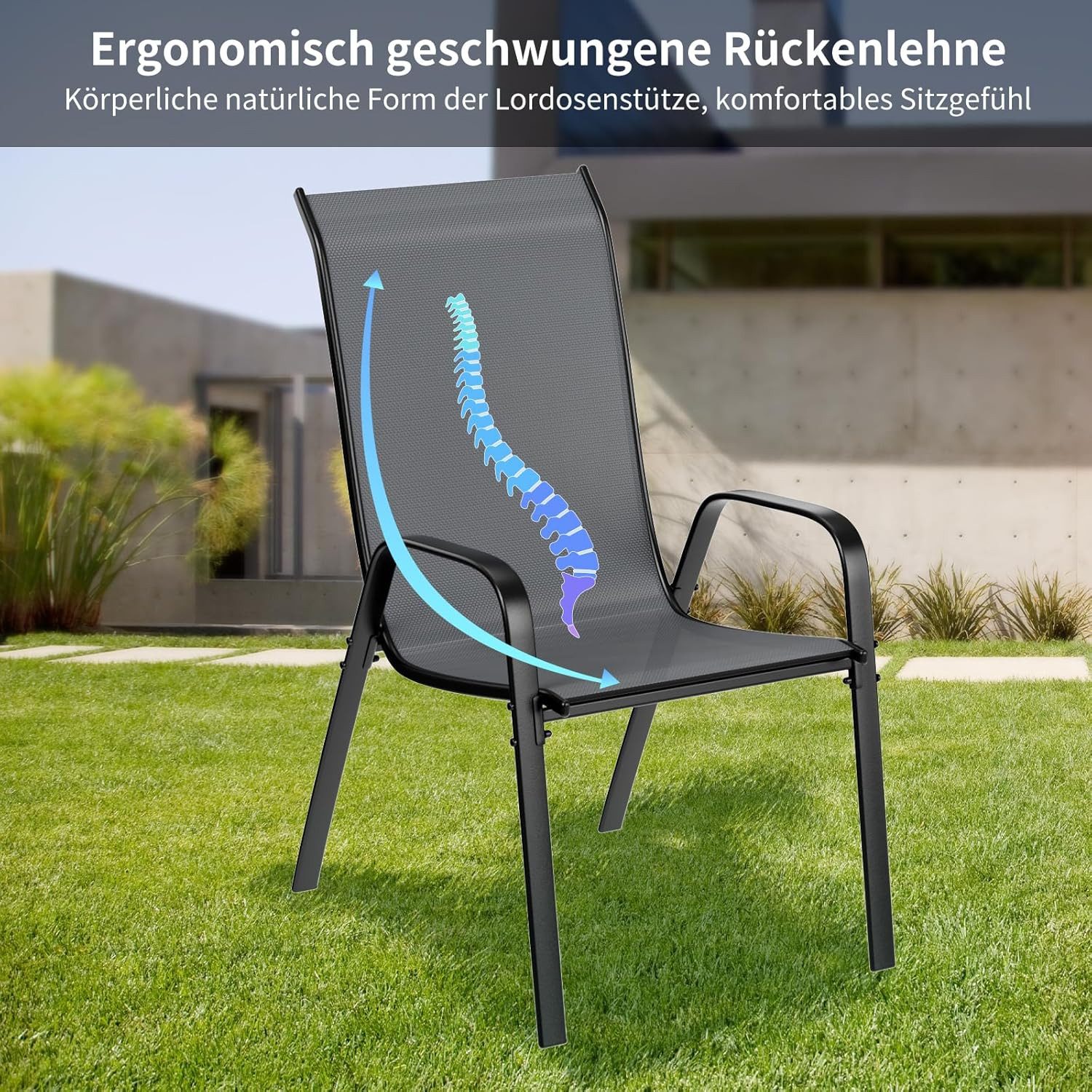TLGREEN Stapelstuhl Gartenstühle Stapelstuhl,Camping Stapelbar Hochlehner, (Terrassenstuhl Textilene Stahlgestell für Gärten Innenhöfe Balkone Restaurants, 4 St – Bild 5 von 5