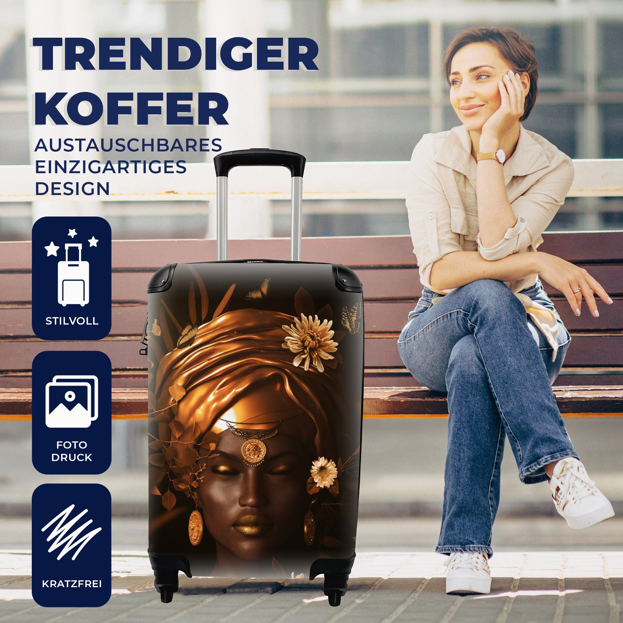 für MuchoWow Ferien, Rollen, mit Reisekoffer Reisetasche Blumen Frau 4 - rollen, Trolley, Accessoires, Handgepäckkoffer - Handgepäck