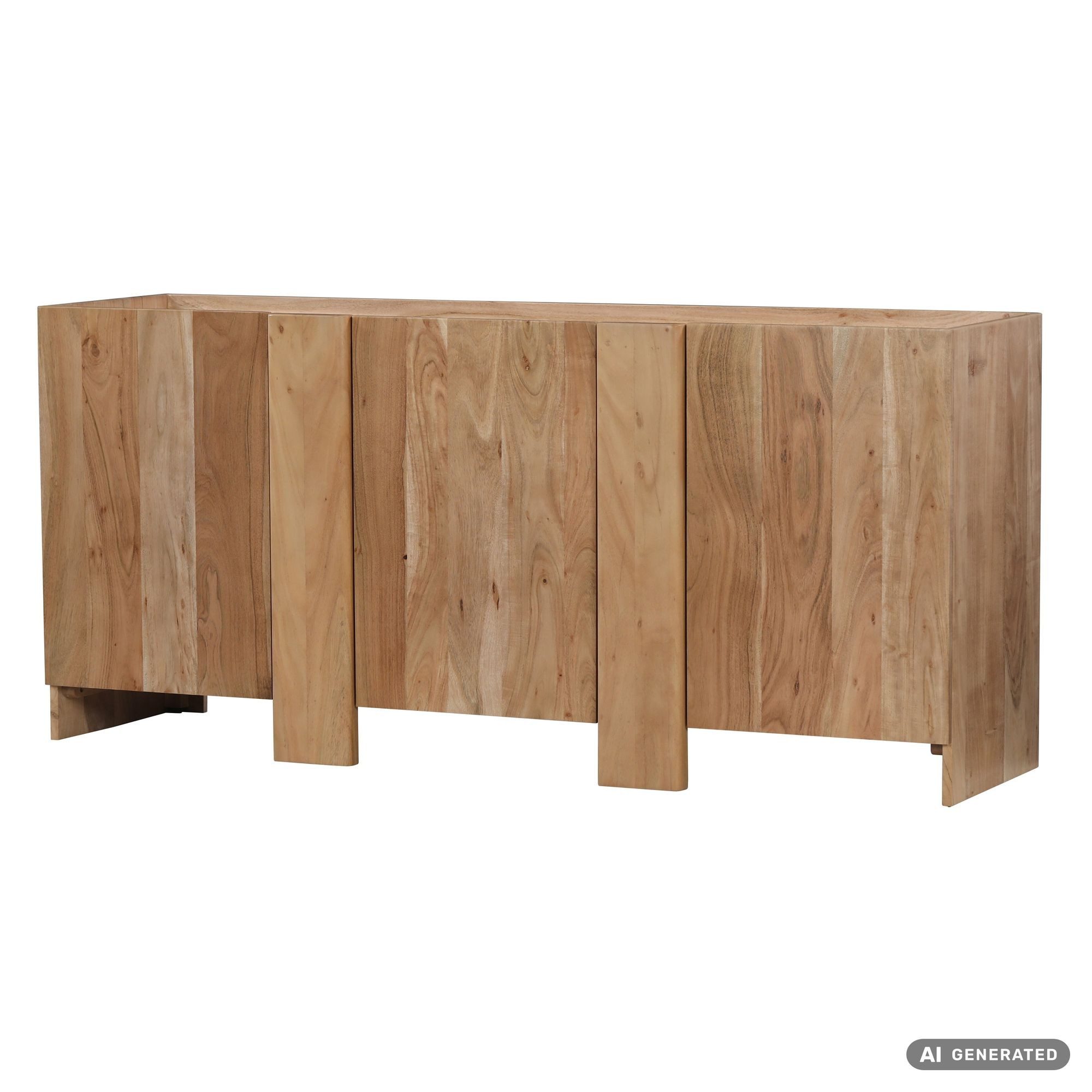 Wohnling Sideboard WL7.909 Anrichte 165cm Wohnzimmer Schrank Esszimmer Groß Modern (Massive Kommode aus Akazienholz mit 3 Türen), Braune Holzkommode mit 6 Fächern Handmade