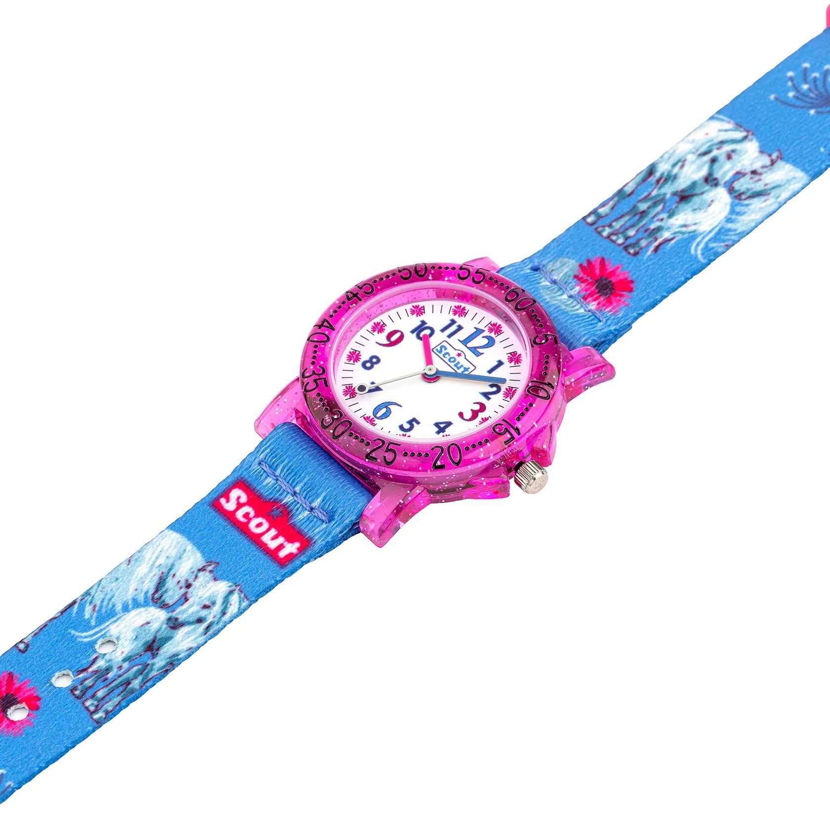Scout Quarzuhr The IT-Collection Kinderuhr 164000030 Pferde Textilband Blau 33 mm