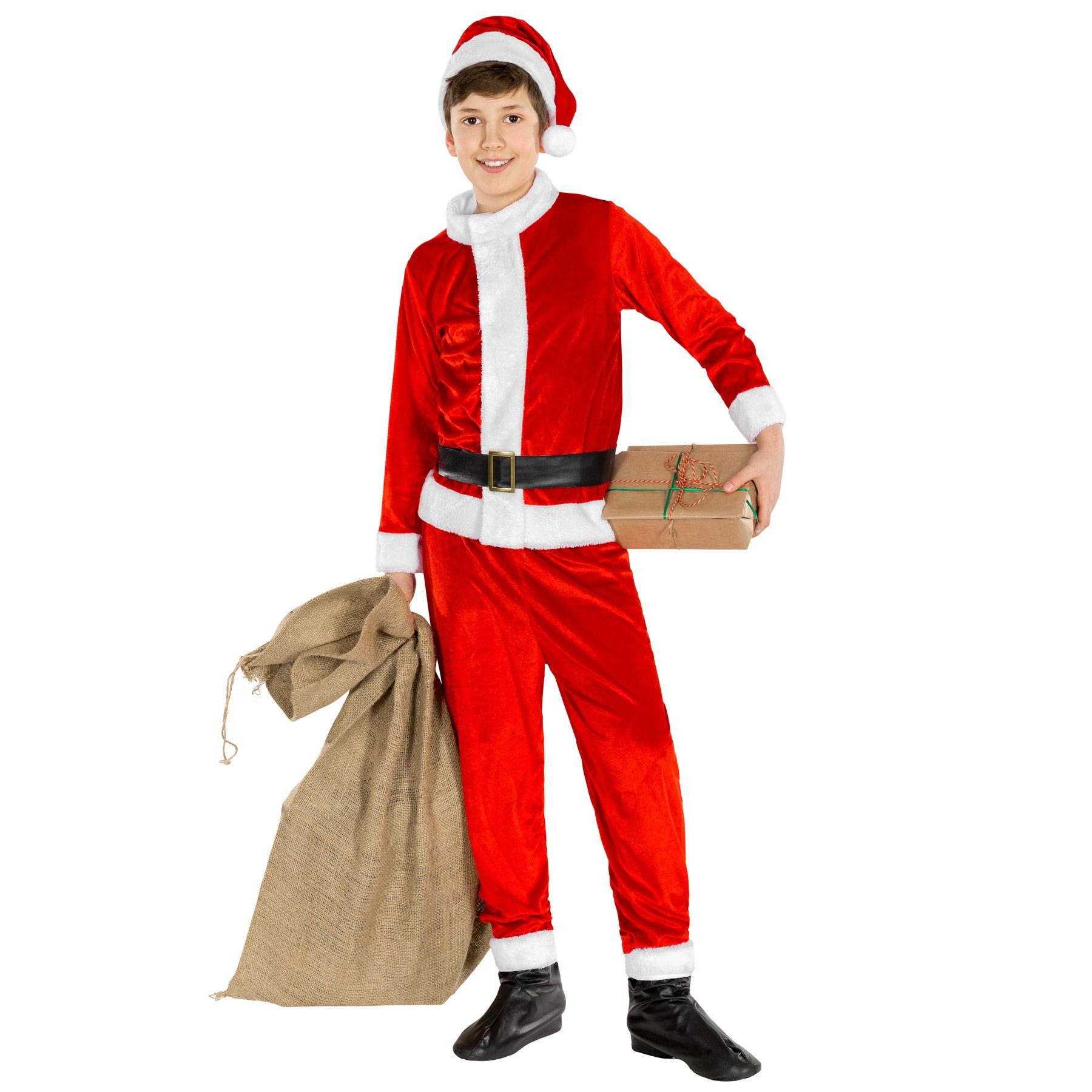 dressforfun Engel-Kostüm Weihnachtsmann/Nikolaus, in der Farbe rot, Gr. 140 (10-12 Jahre), Bequeme Hose mit Gummizug, Oberteil mit Klettverschlüssen am Rücken