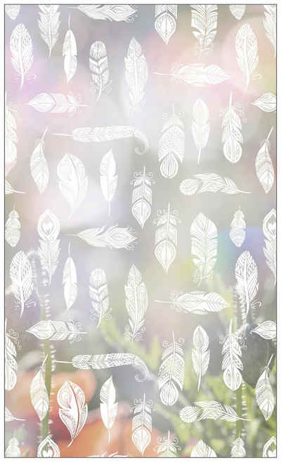 Fensterfolie Look Feathers white, MySpotti, halbtransparent, glatt, 60 x 100 cm, statisch haftend
