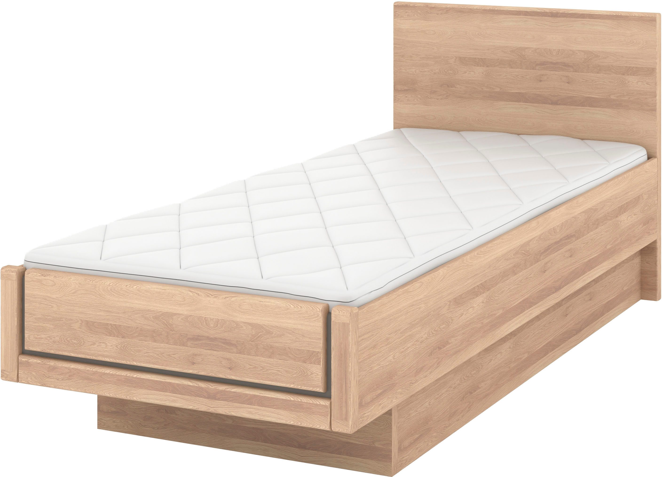 Musterring Holzbett Sorrent, Bettgestell, Bettrahmen, teilmassiv Eiche (MADE IN GERMANY), Eiche teilmassiv, Liegehöhenverstellung, in schwebender Optik