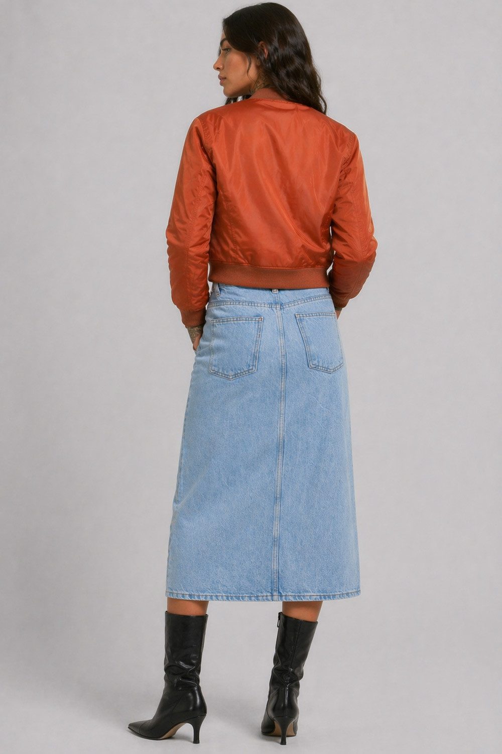 urbandreamz Jeansrock Damen Midi Rock langer Schnitt Denim Stretch stylischer Rock, robuster Jeansstoff, Gehschlitz