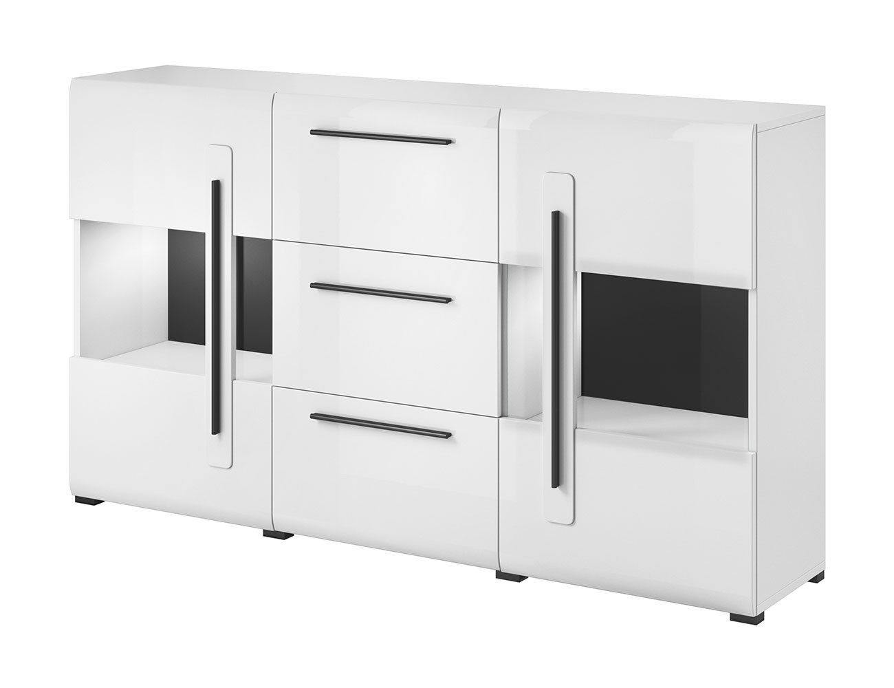 Helvetia Kommode (Tulsa, 1 St), 180cm weiß / weiß Hochglanz 2-türig mit 3 Schubladen