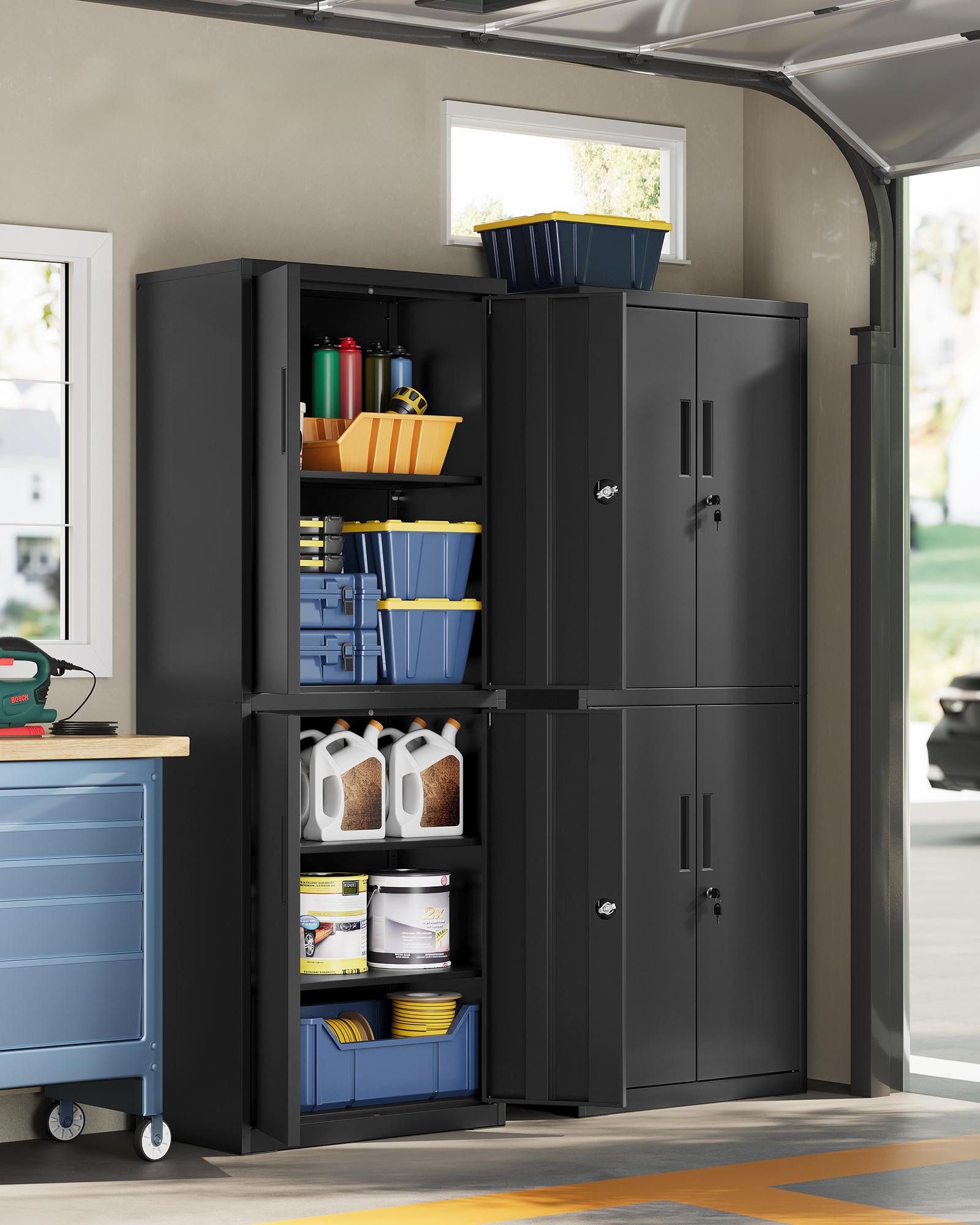 SONGMICS Aktenschrank Mehrzweckschrank, Stahl-Aufbewahrungsschrank, 5 Ebenen 4 Türen, 40 x 60/80 x 180 cm, 2 Schlösser, verstellbare Ablagen