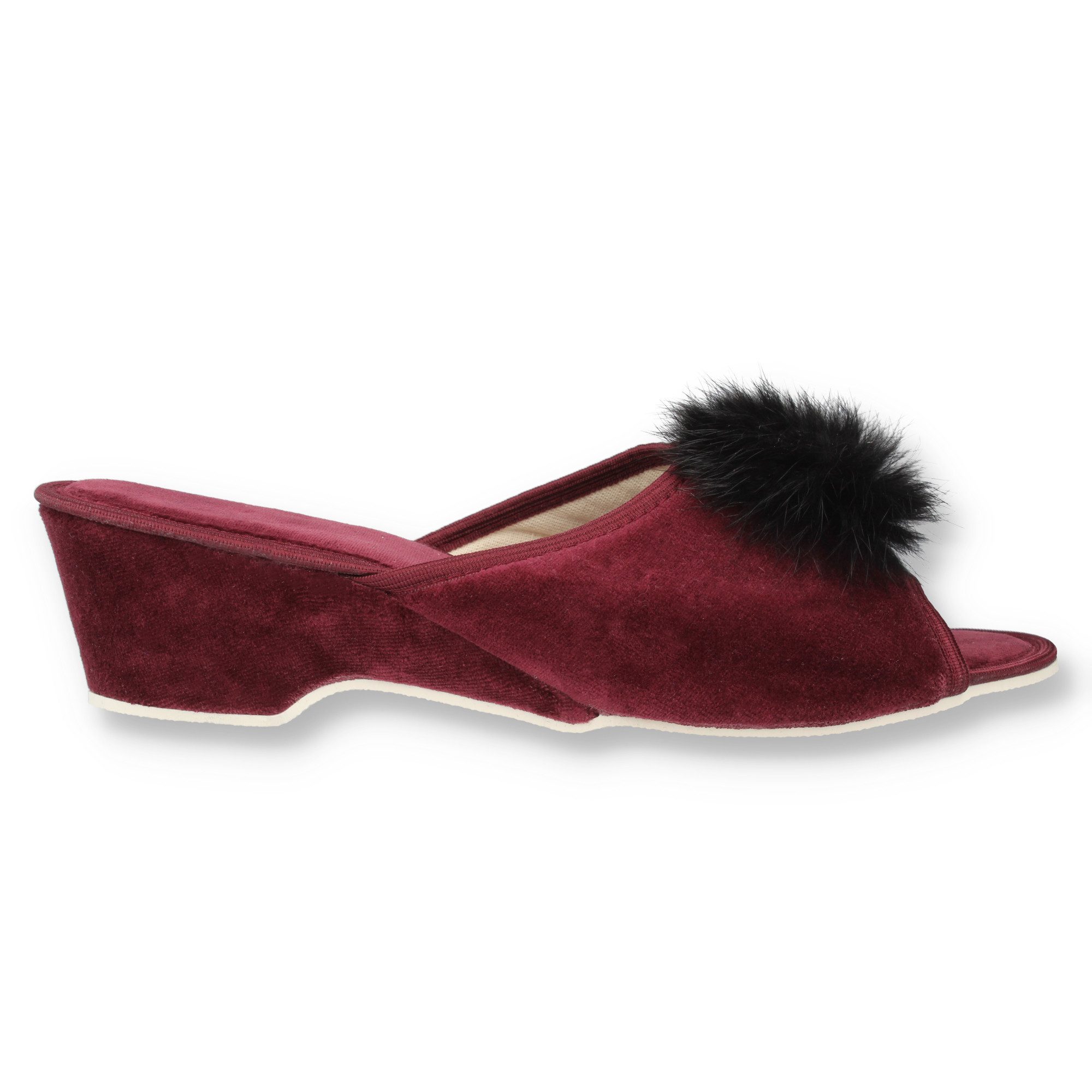 filsko Latina Elegante Samt Pantoffeln für Damen mit Puschel Hausschuh