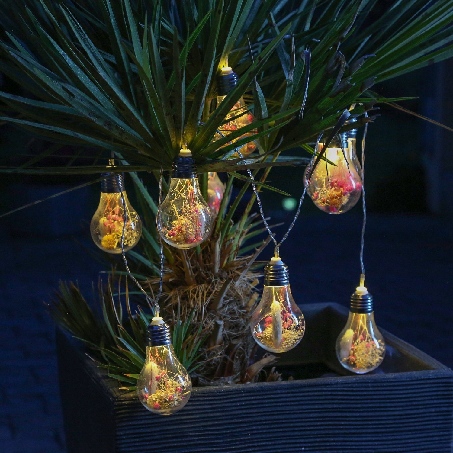 MARELIDA LED-Lichterkette LED Lichterkette Glühbirnen Trockenblumen  Blumenlichter Batterie außen, 10-flammig