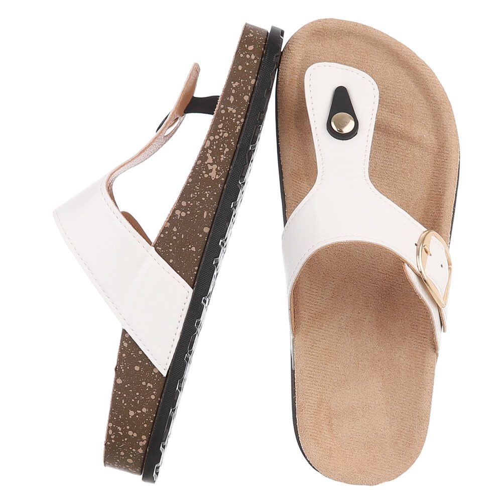 Ital-Design Modische Flip-Flops mit Schnalle für Damen Zehentrenner (91512236) Flach Zehentrenner in Weiß