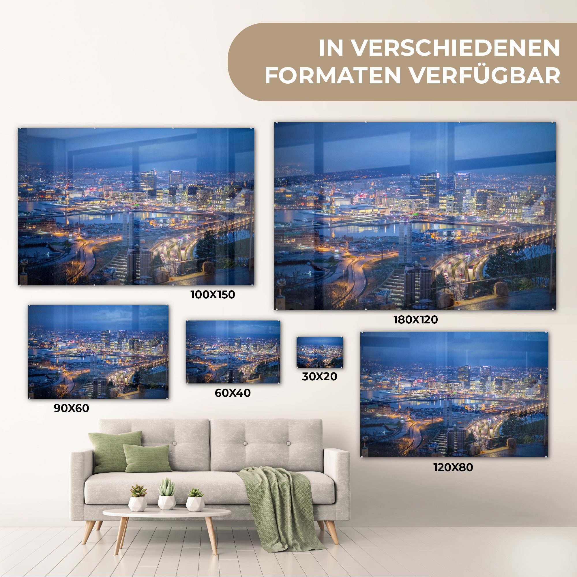 Nacht Oslo, St), & Wohnzimmer Skyline - Schlafzimmer Acrylglasbilder Acrylglasbild (1 - MuchoWow