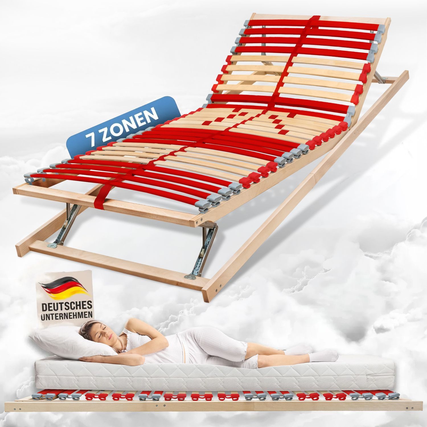 Lattenrost RUBY, Coemo, Kopfteil manuell verstellbar, Fußteil manuell verstellbar, KF 70x200 cm, Holzlattenrost ergonomischer Lattenrahmen Selbstmontage