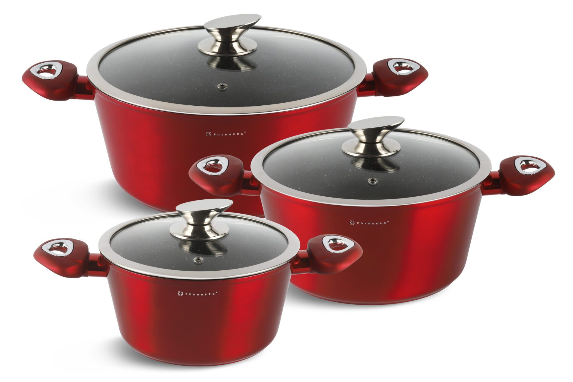Edenberg Topf-Set Schöne rote Töpfe in 3 verschiedenen Größen 2.6L 4.4L 6.3L, Aluminiumguss, Aluminium, Keramik, Edelstahl, Glas (2,6L / 4,4L / 6,3L, 6-tlg., Zeitloses Design des Topfsets. Eine ideale Geschenkidee! Hochwertig)