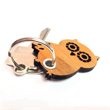 Mr. & Mrs. Panda Schlüsselanhänger Eule Seitenflügel - Geschenk, Wood, Wald, Anhänger, Glücksbringer, Schlüsselanhänger, Taschenanhänger, Maus (1-tlg)