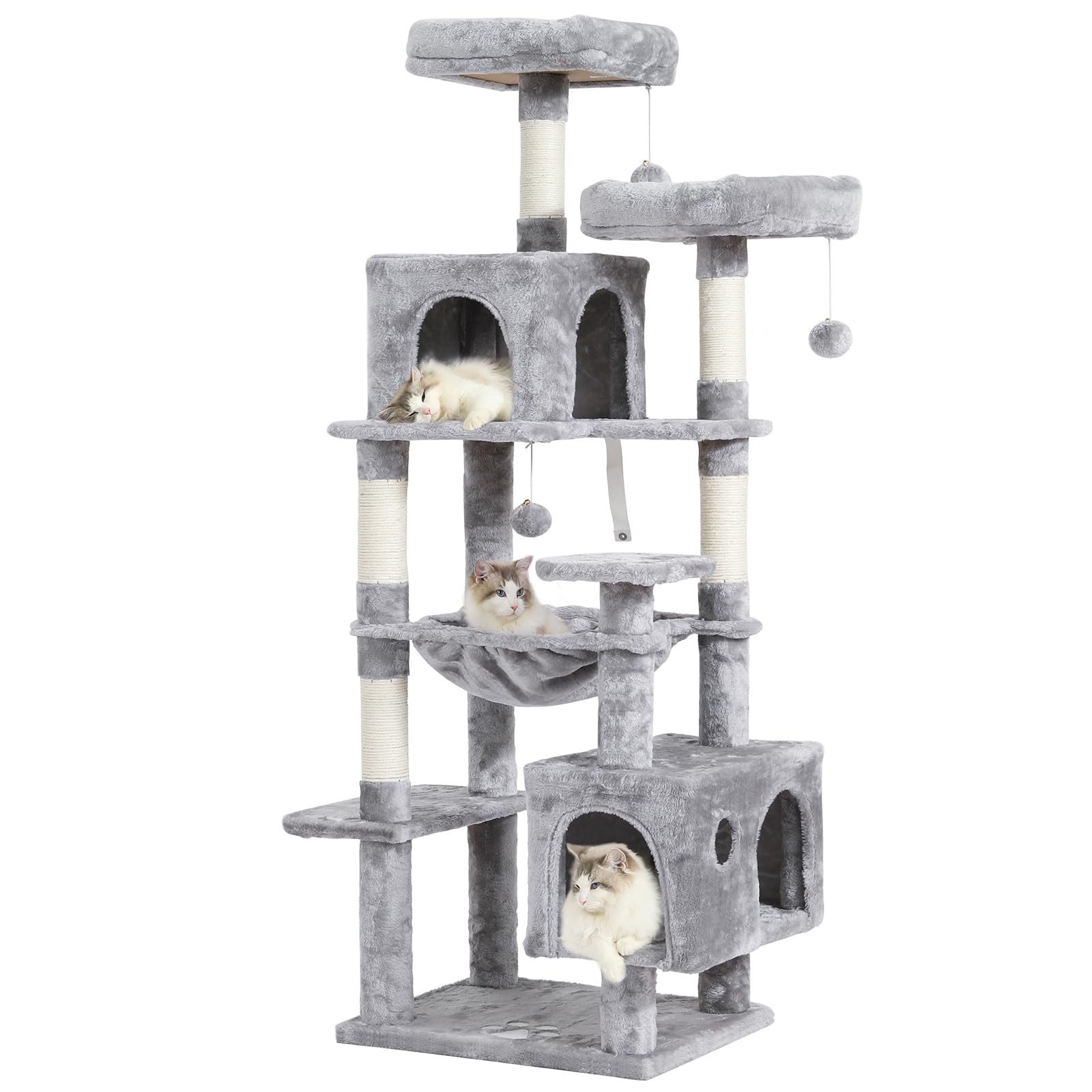 MSMASK Kratzbaum groß, Mehrstöckiger Katzenbaum Stabil, mit 2 Plattformen, 2 Katzenhöhle, 1 Hängematte, Sisalpfosten von MSMASK
