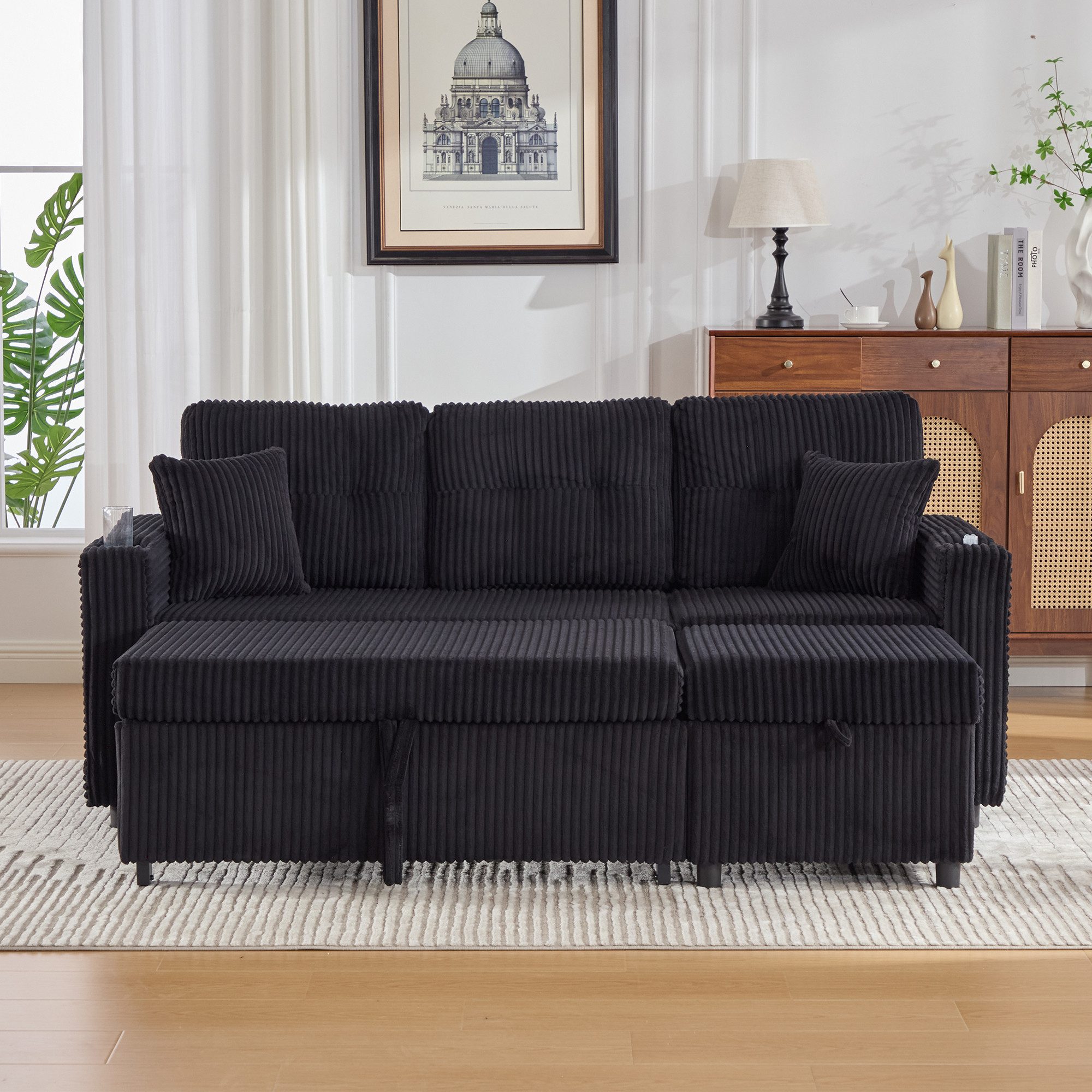 TavilaEcon Ecksofa Mehrfunktionales Cord-Sofa mit Stauraum & Ausziehbett, 1 günstig online kaufen
