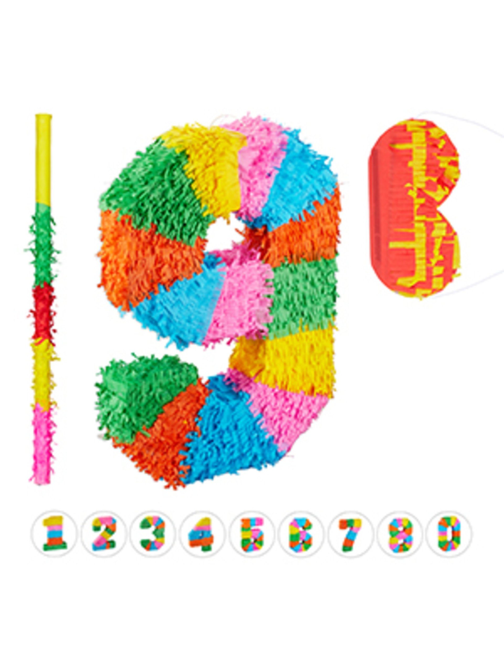 relaxdays Pinata 3-teiliges Pinata Set Zahl 9