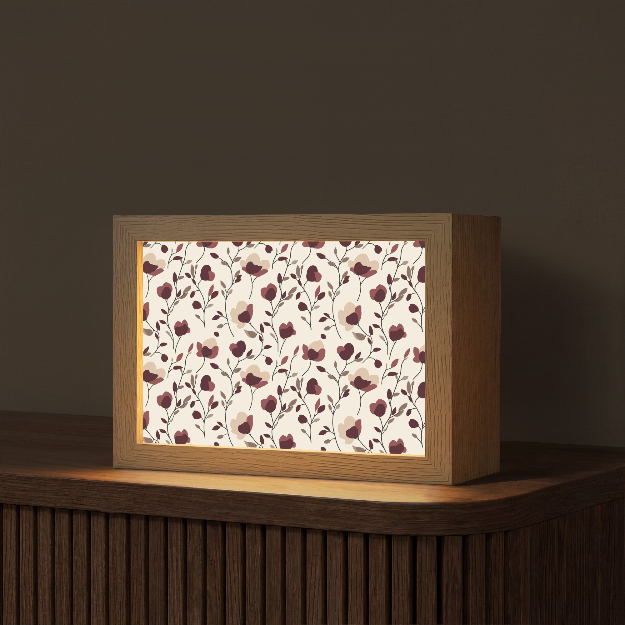 OnlyWow Tischleuchte Lightbox Blumen - Botanisch - Bordeaux, Dimmbar, Farbwechsel, LED, Warmweiß, Kaltweiß, Neutralweiß Einstellbar, Tischlampe, Schreibtischlampe, Desk, Dimmbar, mit Kabel, LED