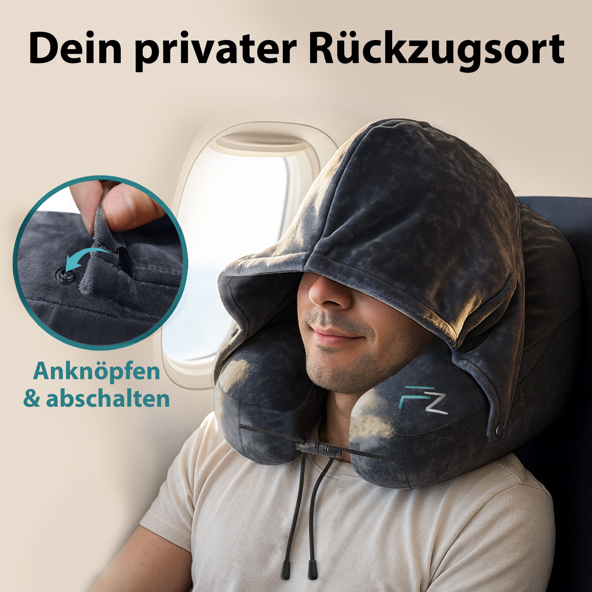 FLOWZOOM Nackenhörnchen AIR Nackenkissen aufblasbar – Reisekissen Flugzeug & Auto, Nackenhörnchen für Erwachsene - Reisekissen aufblasbar – Bild 5 von 5