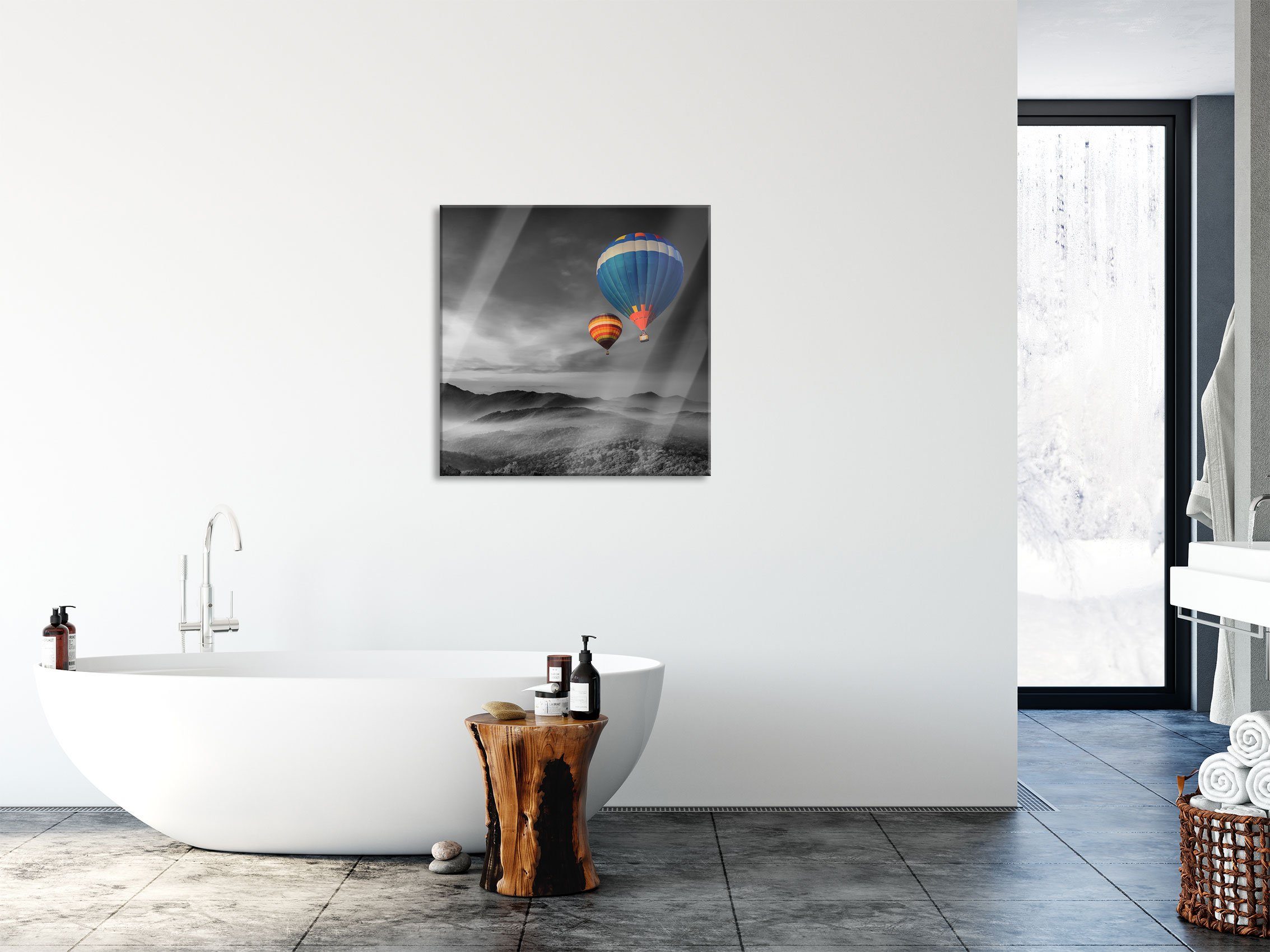 Pixxprint Glasbild den und über Alpen Aufhängungen Alpen, Heißluftballons aus den St), Glasbild Echtglas, über Heißluftballons (1 Abstandshalter inkl