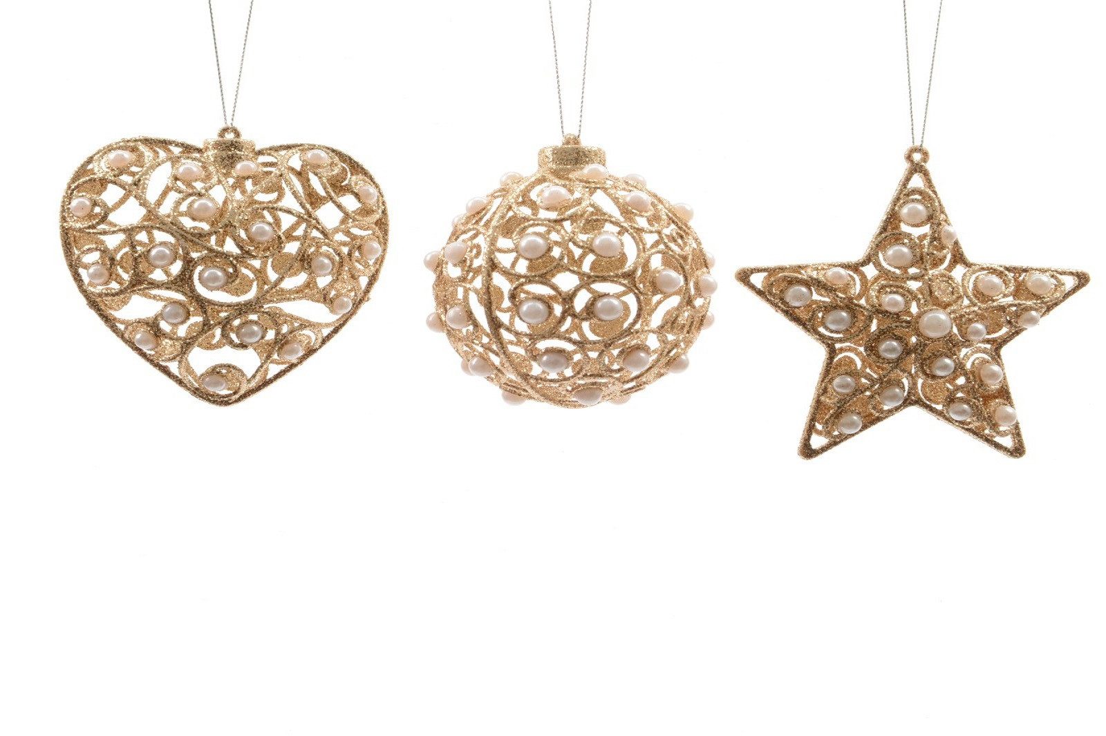 Kaemingk Christbaumschmuck Christbaumschmuck Herz Kugel Stern Metall Ø 10 cm 1 Stück Champagner