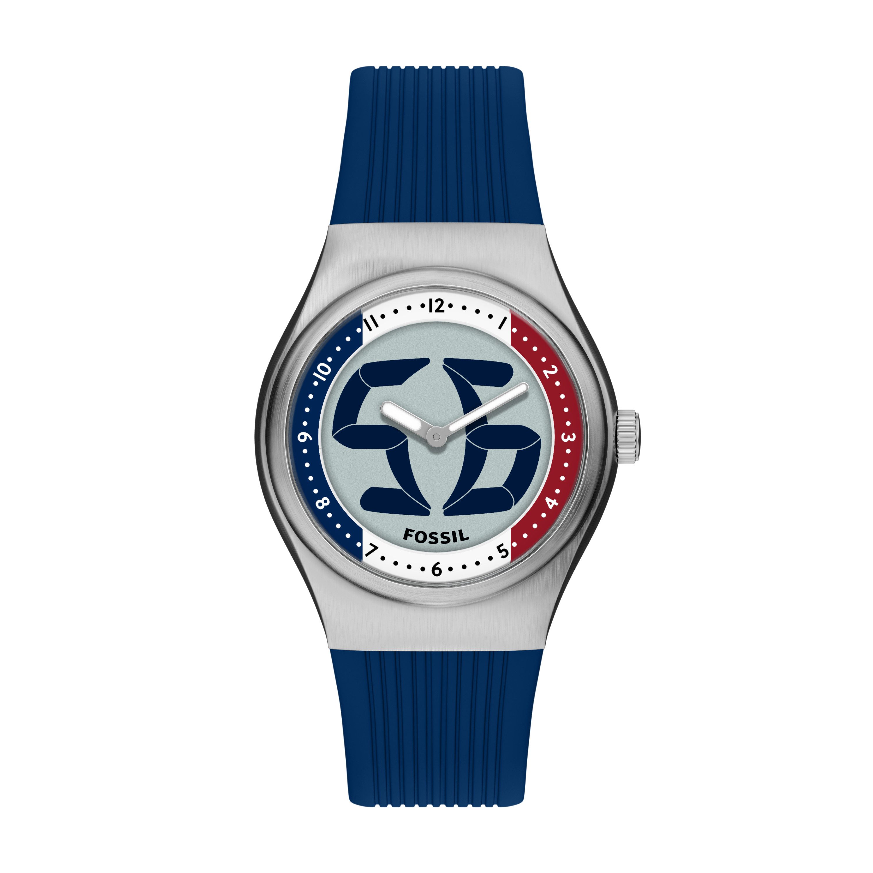 Fossil Quarzuhr World Flags Big Tic France - LE1237, Armbanduhr, Herrenuhr, Silikonarmband, analog, digital