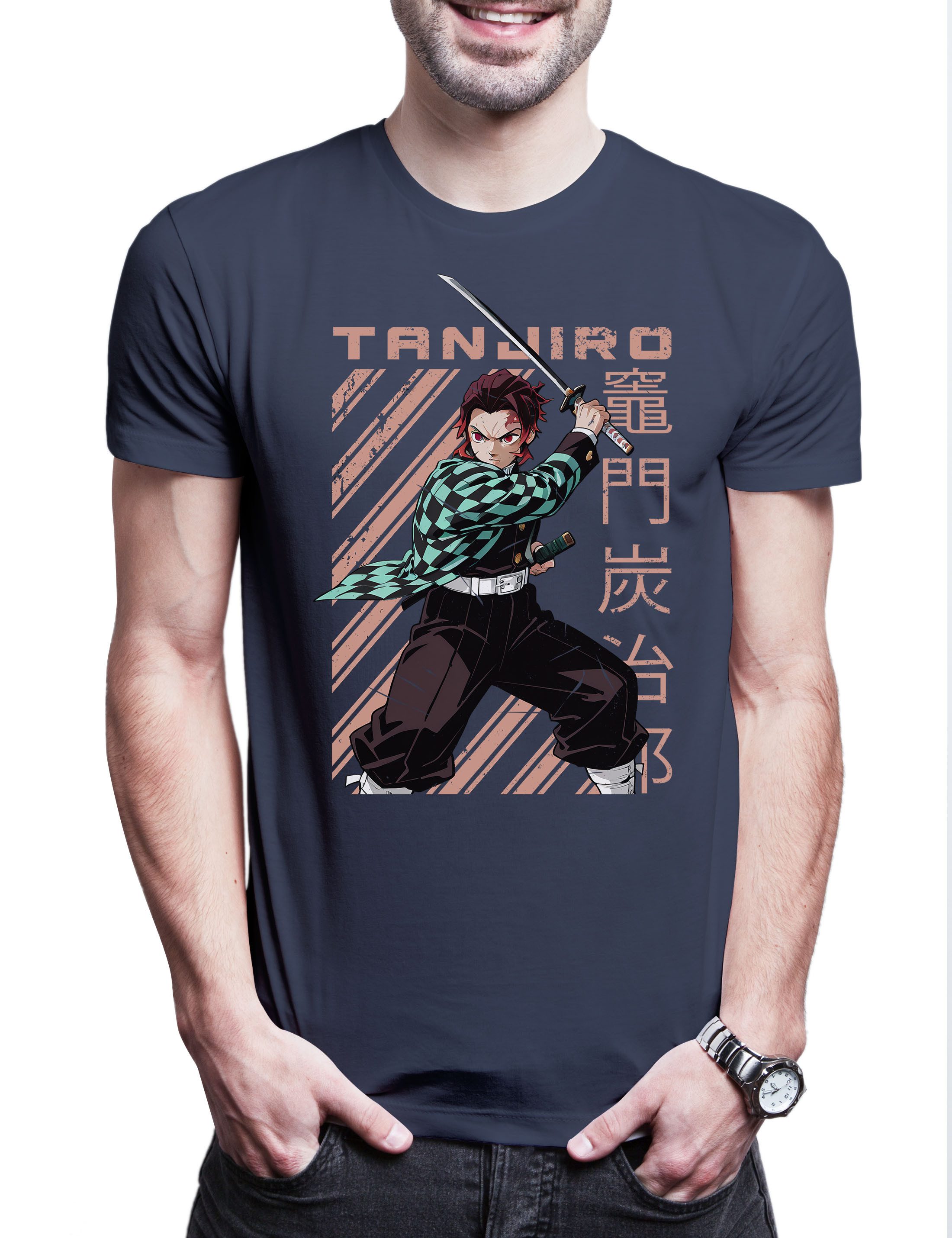 Print-Shirt Tanjiro Katana Herren T-Shirt Demon Kamado Nezuko Anime Slayer Zenitsu