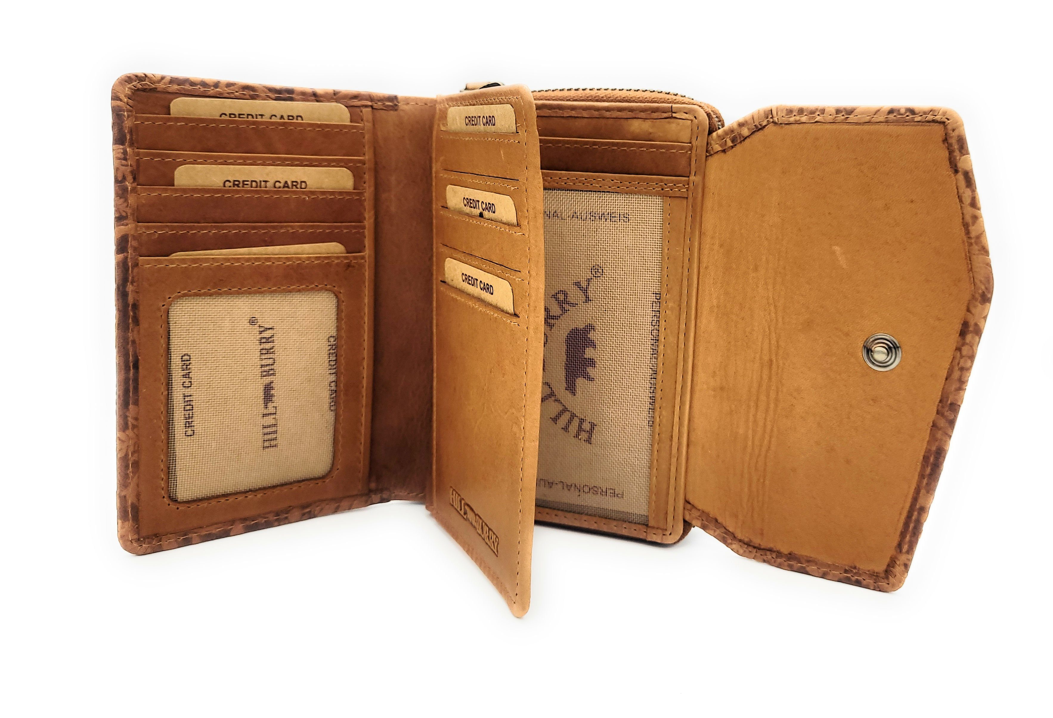 Hill Burry Geldbörse echt Leder Damen Portemonnaie mit RFID Schutz, Reißverschlussmünzfach, florale Prägung, umfangreiche Ausstattung