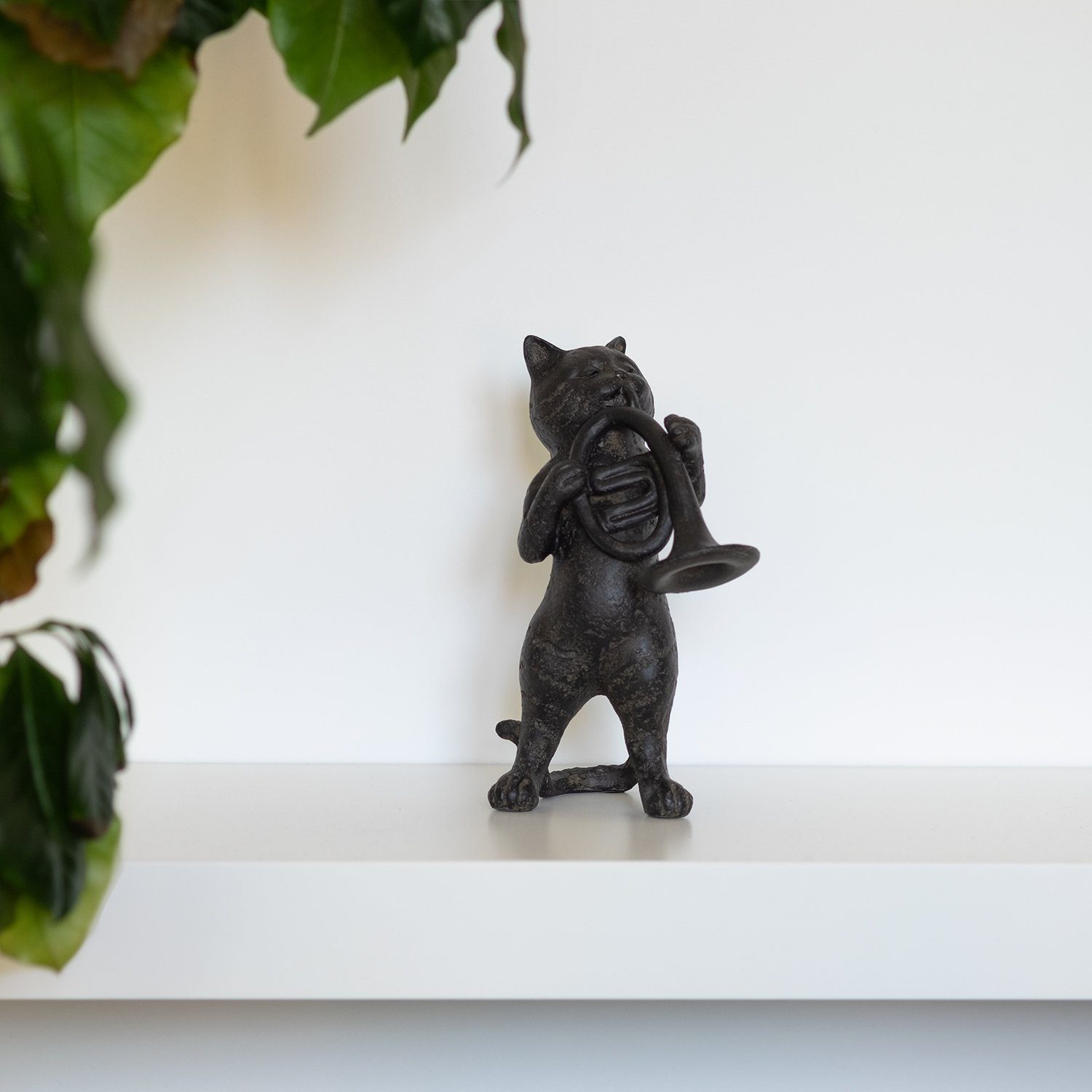 Kätzchen Horn Katze Dekofigur Dekoration Instrument, Gartenfigur Katzen Dekofigur Figur Skulptur Figur Statue mit Deko Moritz