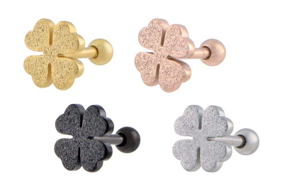 PIERCINGLINE Piercing-Set Chirurgenstahl Ohrpiercing KLEEBLATT + DIAMANTOPTIK (Mini-Barbells, 1-tlg)