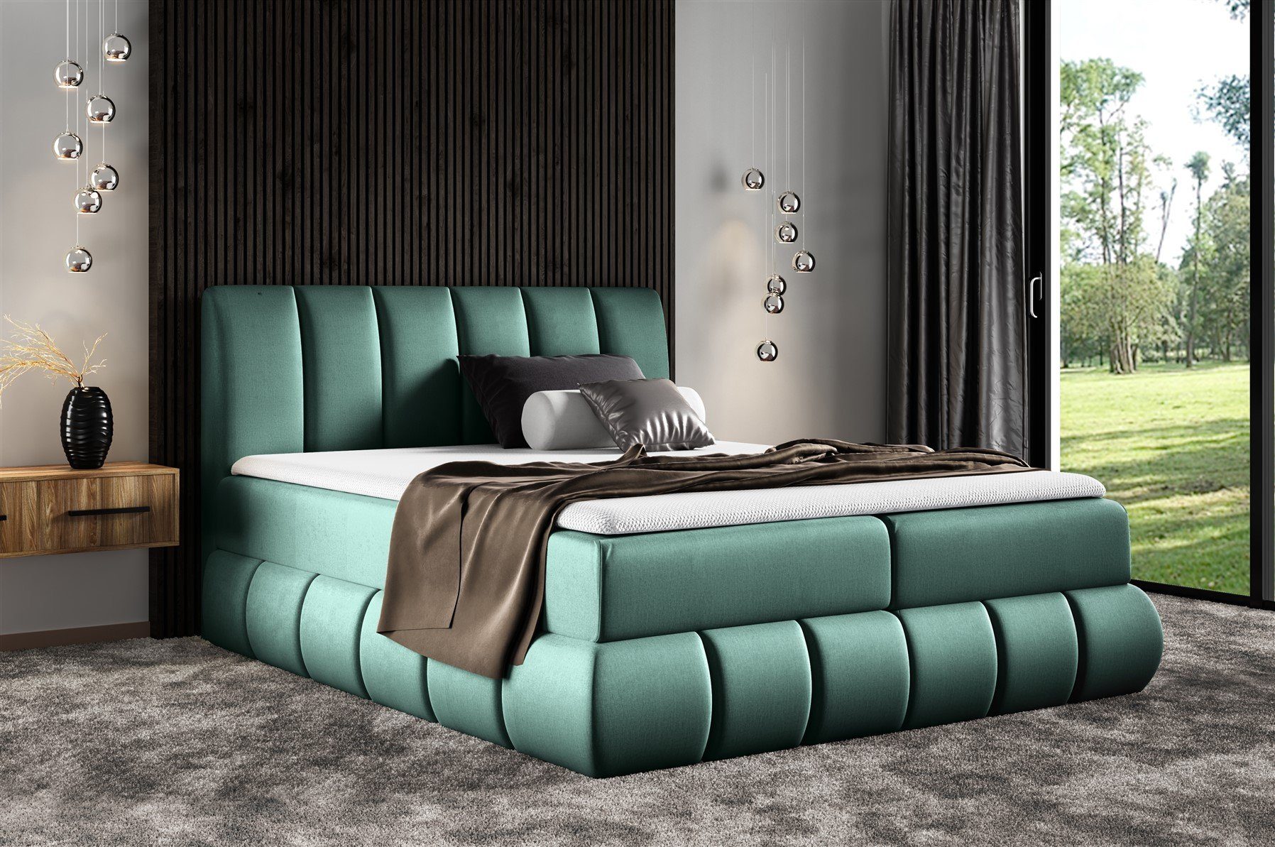 Fun Möbel Boxbett Schlafzimmerbett YANIS in Stoff Fancy (inkl. Bettkästen, inkl. Kaltschaumtopper)